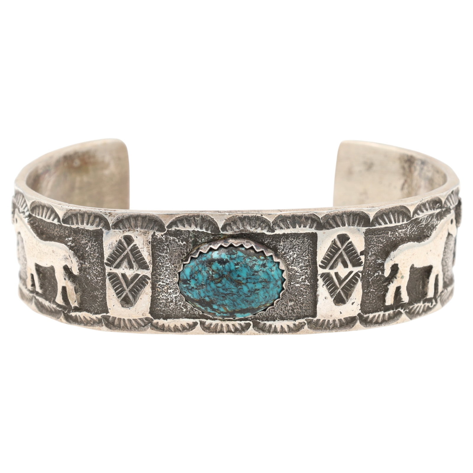 Emerson Kinsel Navajo Sterling Kingman Turquoise Storyteller Cuff Bracelet (1 of 9)