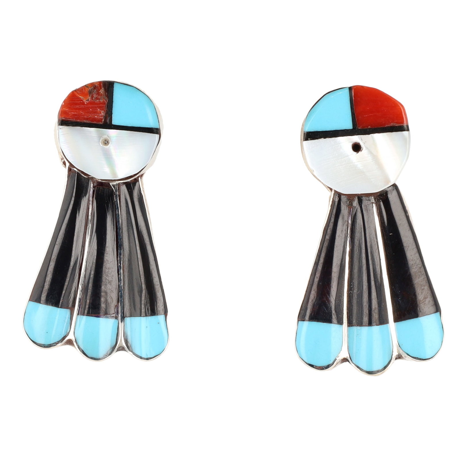 Cheryl Paywa Zuni Sterling Multi-Stone Sunface Earrings (1 of 5)