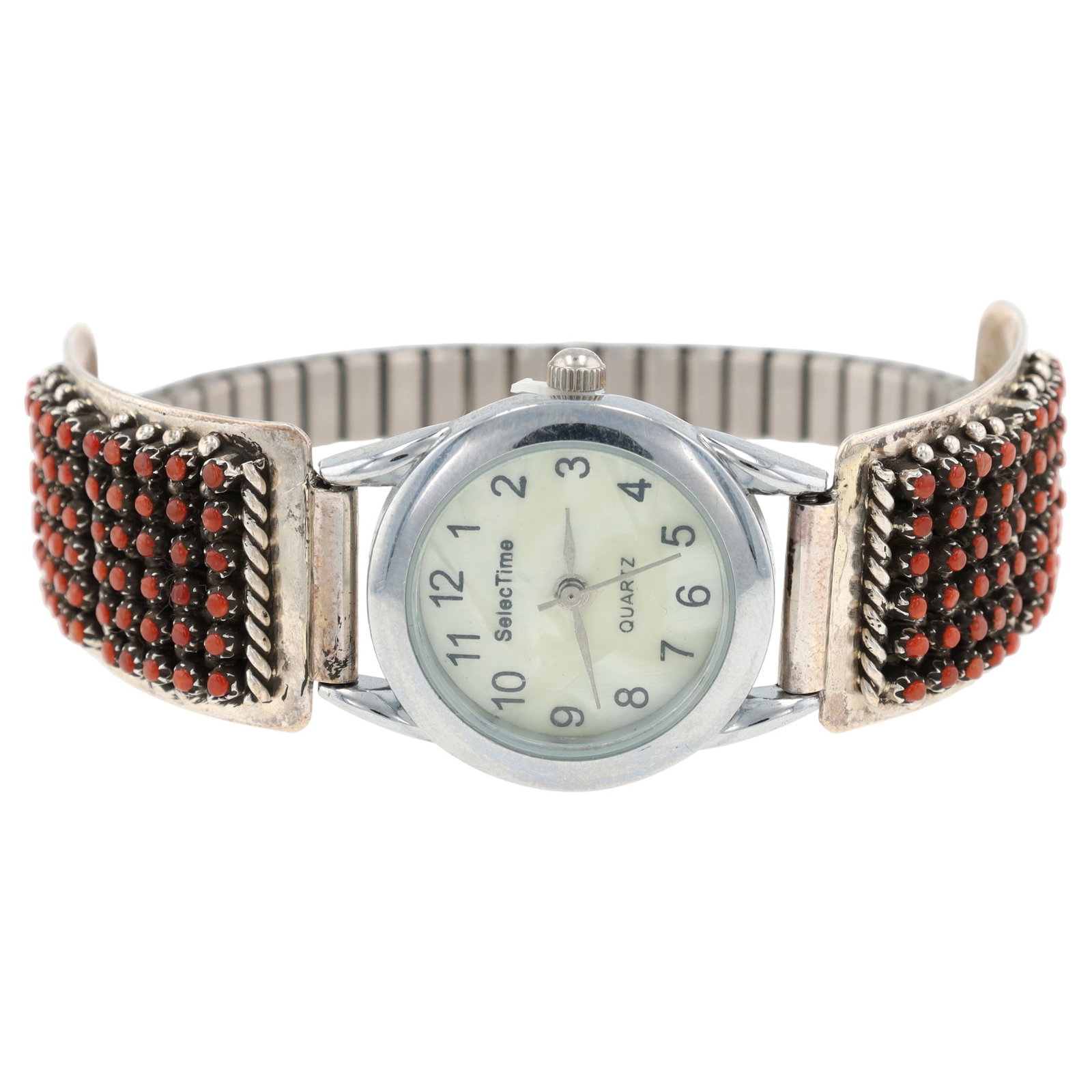 April Haloo Zuni Sterling Snake Eye Coral Watch: April Haloo Zuni Sterling Snake Eye Coral Watch 34.5g