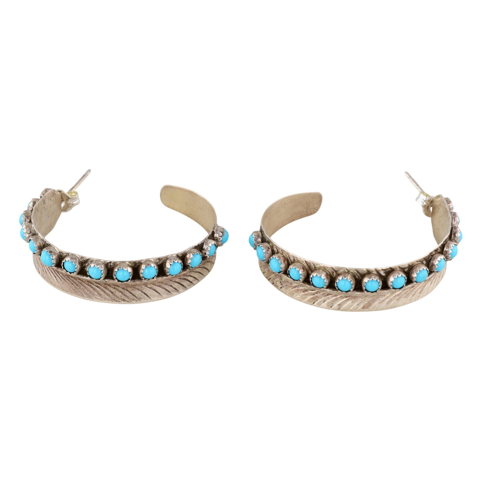 Aaron Davis Navajo Sterling Snake Eye Kingman Turquoise Feather Stud Earrings (1 of 5)