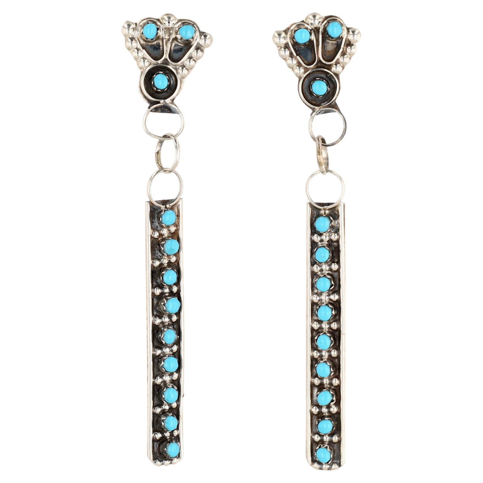 Davis Kaamasee Zuni Sterling Kingman Turquoise Stud Dangle Earrings: Davis Kaamasee Zuni Sterling Kingman Turquoise Stud Dangle Earrings 7g