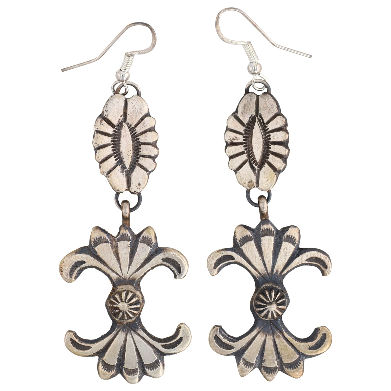 V Cayatineto Navajo Plain Silver Earrings: V Cayatineto Navajo Plain Sterling Silver Hook Dangle Earrings 17g