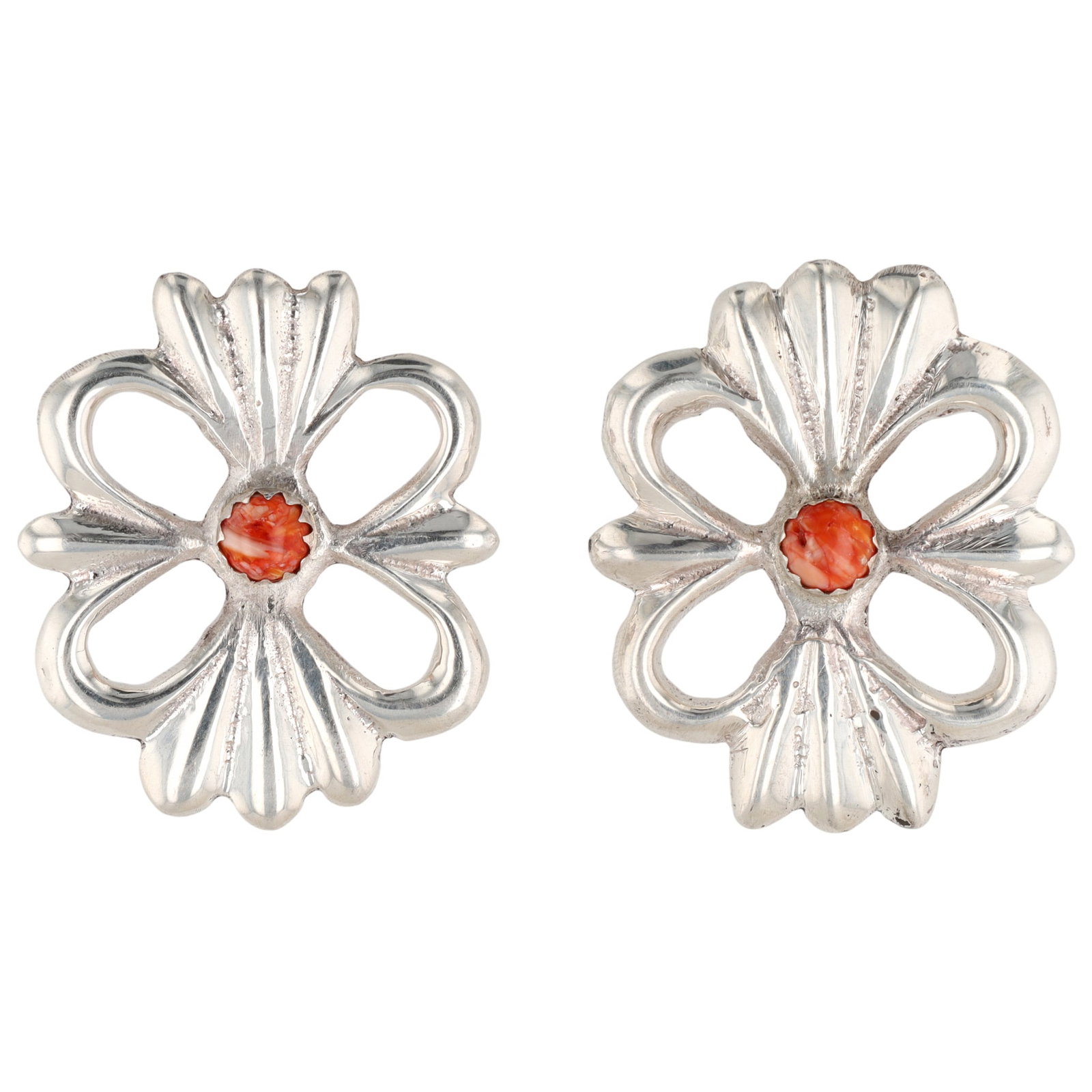 Tonya Yazzie Navajo Sandcast Sterling Spiny Oyster Stud Earrings: Tonya Yazzie Navajo Sandcast Sterling Spiny Oyster Stud Earrings 21.5g