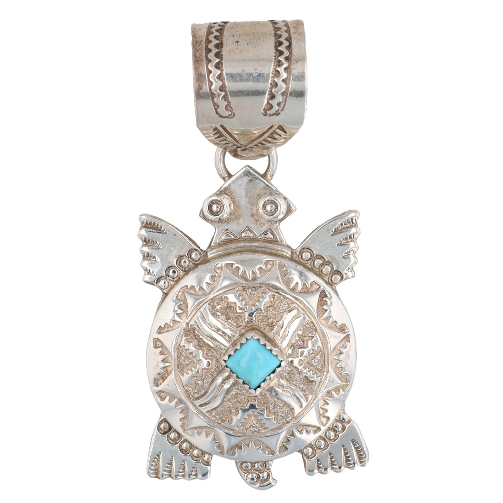 Alonzo Mariano Navajo Sterling Kingman Turquoise Turtle Pendant (1 of 5)
