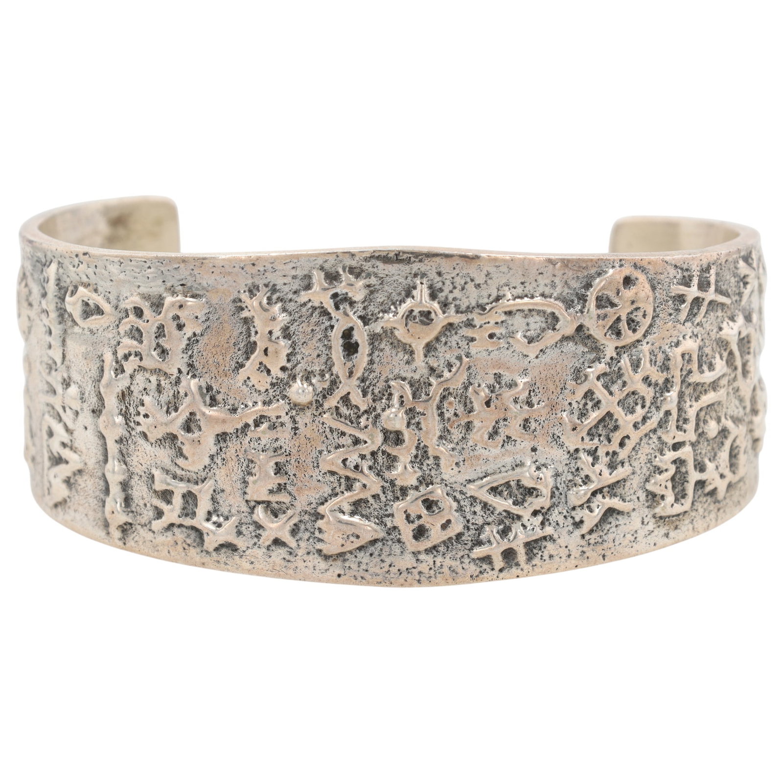 Navajo Plain Silver Sandcast Storyteller Cuff Bracelet: Navajo Plain Sterling Silver Sandcast Storyteller Cuff Bracelet 70g