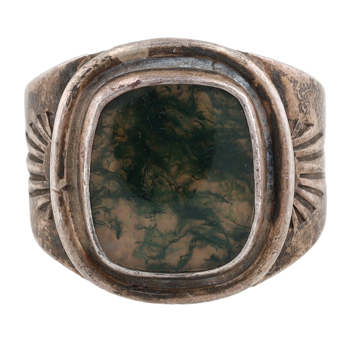Vintage Navajo Sterling Moss Agate Ring Sz 11 (1 of 5)