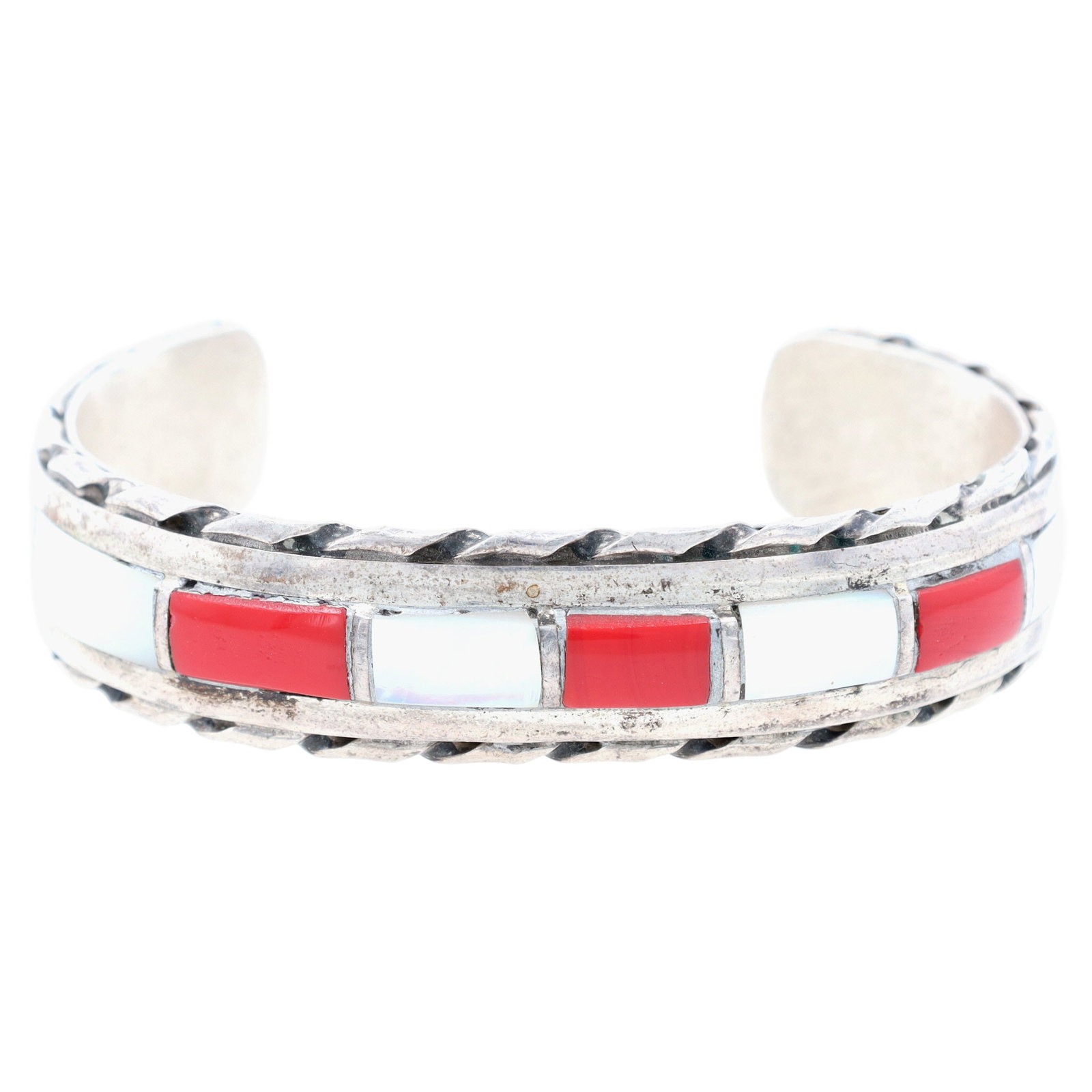 Vintage Navajo Sterling Multi-Stone Inlay Cuff Bracelet (1 of 6)