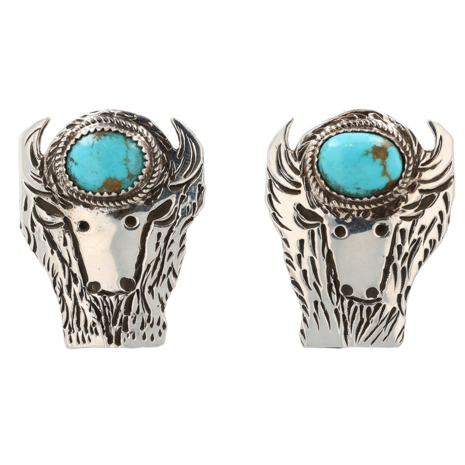 Lloyd Becenti Navajo Sterling Turquoise Bull Stud Earrings: Lloyd Becenti Navajo Sterling Turquoise Bull Stud Earrings 22g