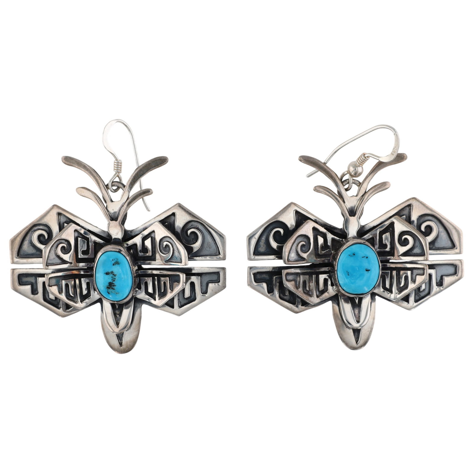 Randy Boyd Navajo Sterling Kingman Turquoise Butterfly Earrings (1 of 5)