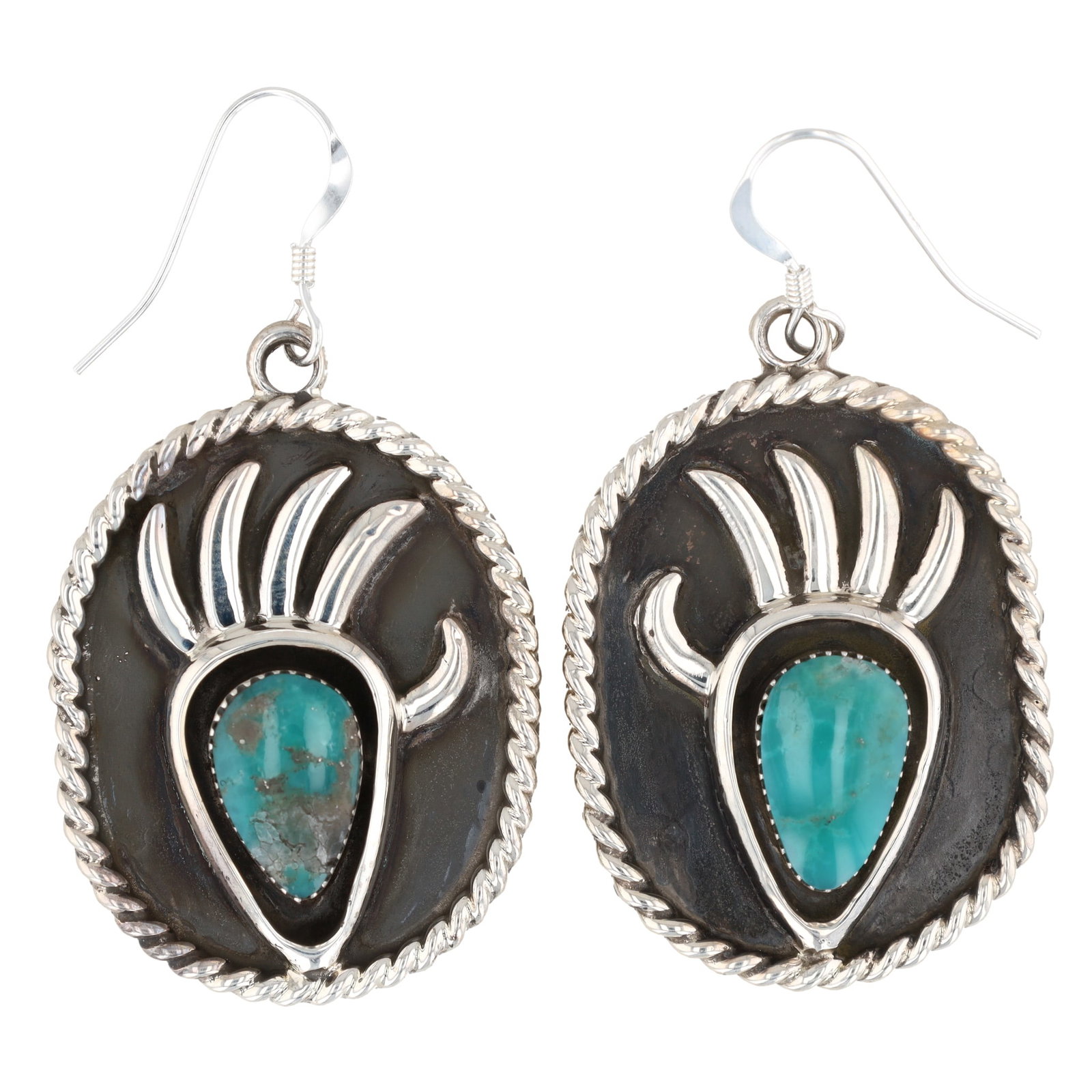 Jimson Belin Navajo Sterling Turquoise Bear Paw Earrings (1 of 5)