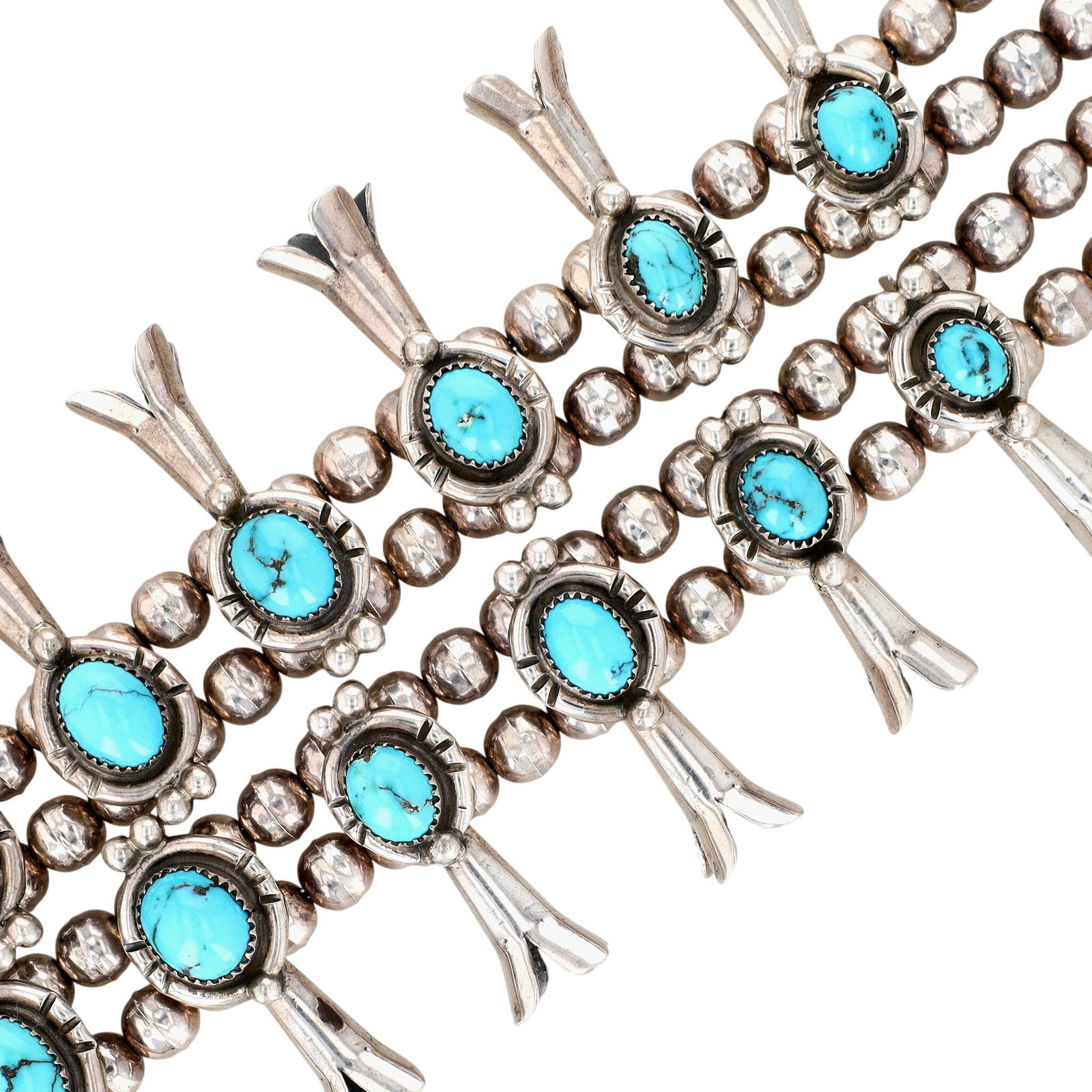 Vintage Navajo Sterling Turquoise Squash Blossom Necklace - 4