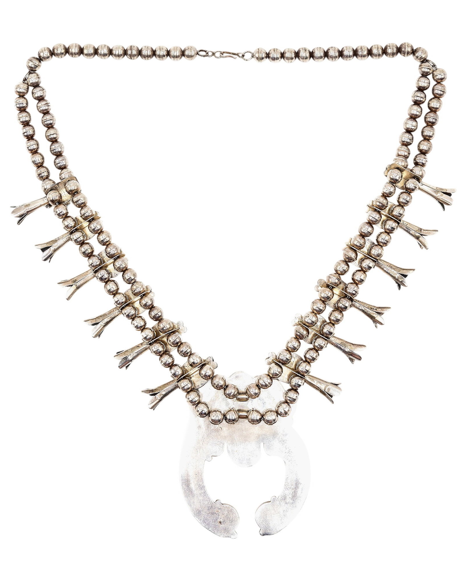 Vintage Navajo Sterling Turquoise Squash Blossom Necklace - 5