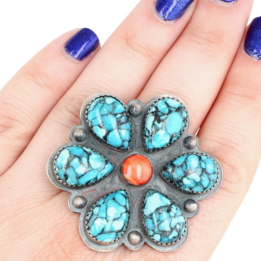 Greg Perry Navajo Sterling Multi-Stone Flower Ring Sz 10 (1 of 8)