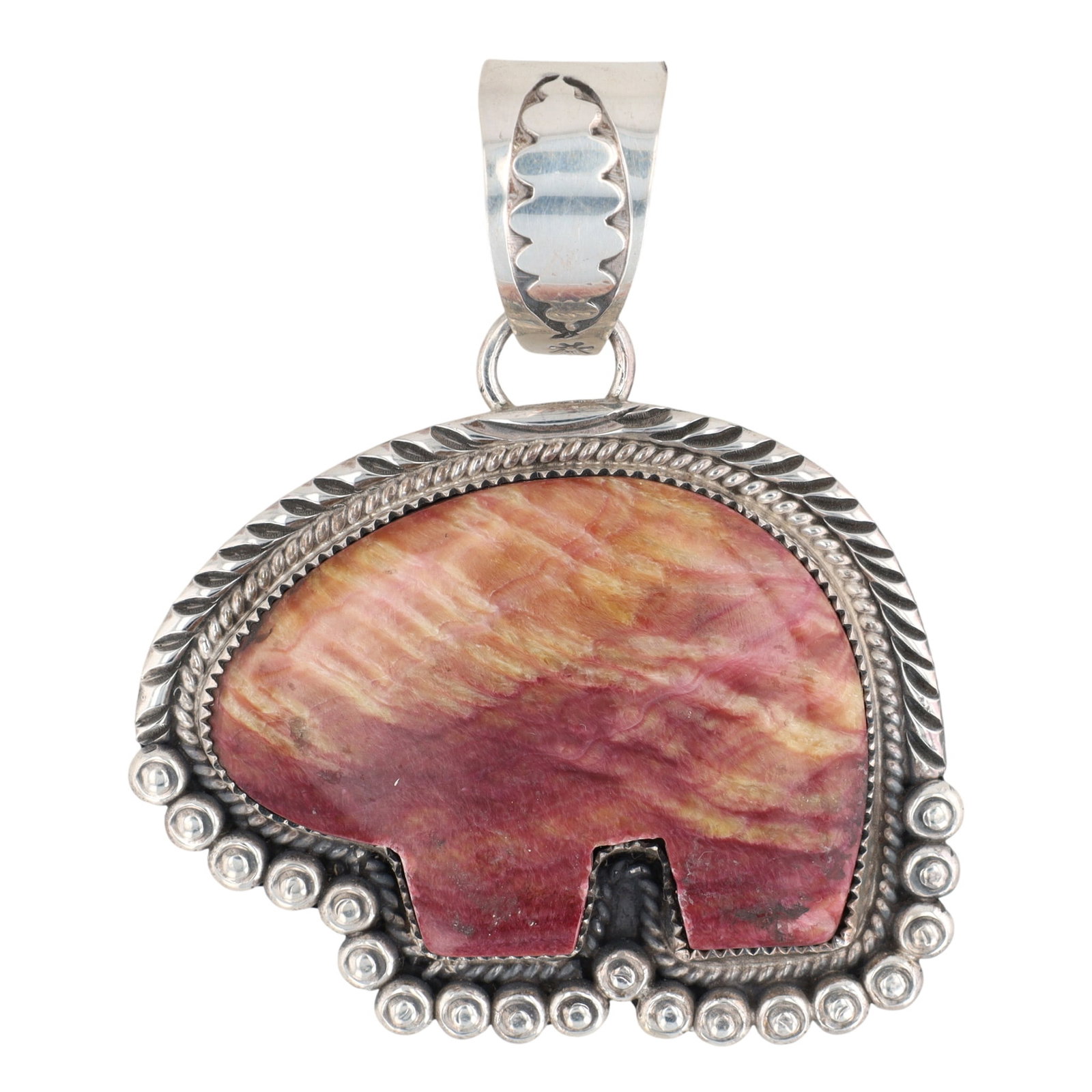 Phillip Yazzie Navajo Sterling Spiny Oyster Medicine Bear Pendant (1 of 4)