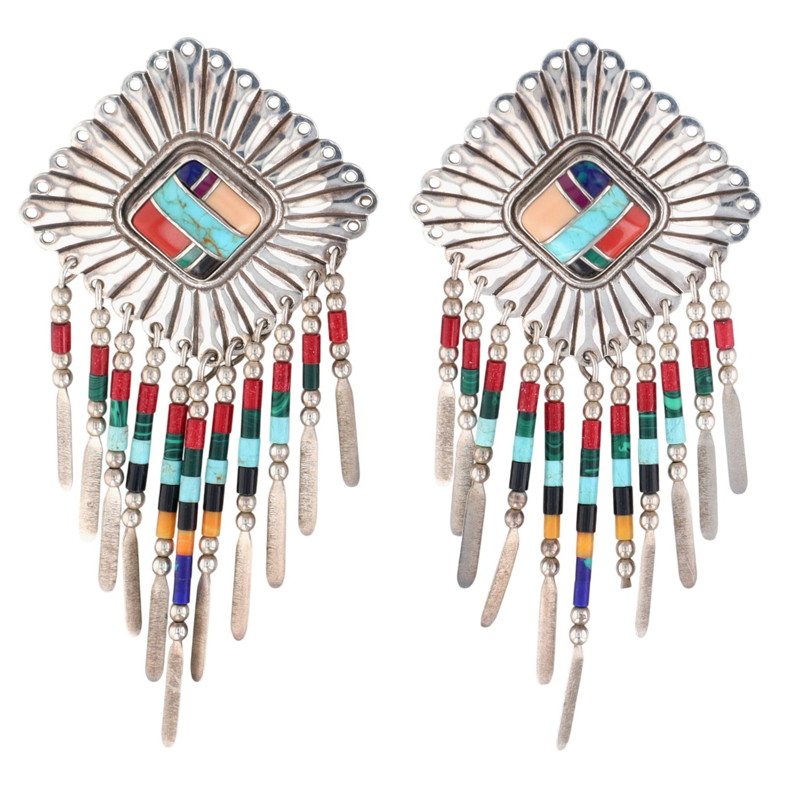 Vintage Navajo Sterling Multi-Stone Inlay Stud Dangle Earrings (1 of 4)