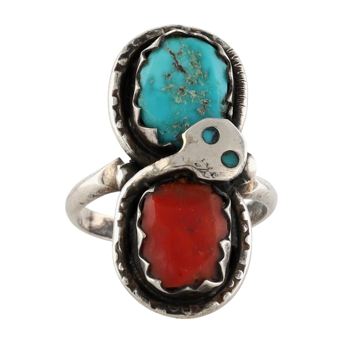 Vintage Effie Calavaza Zuni Sterling Multi-Stone Snake Ring Sz 6.25 (1 of 6)