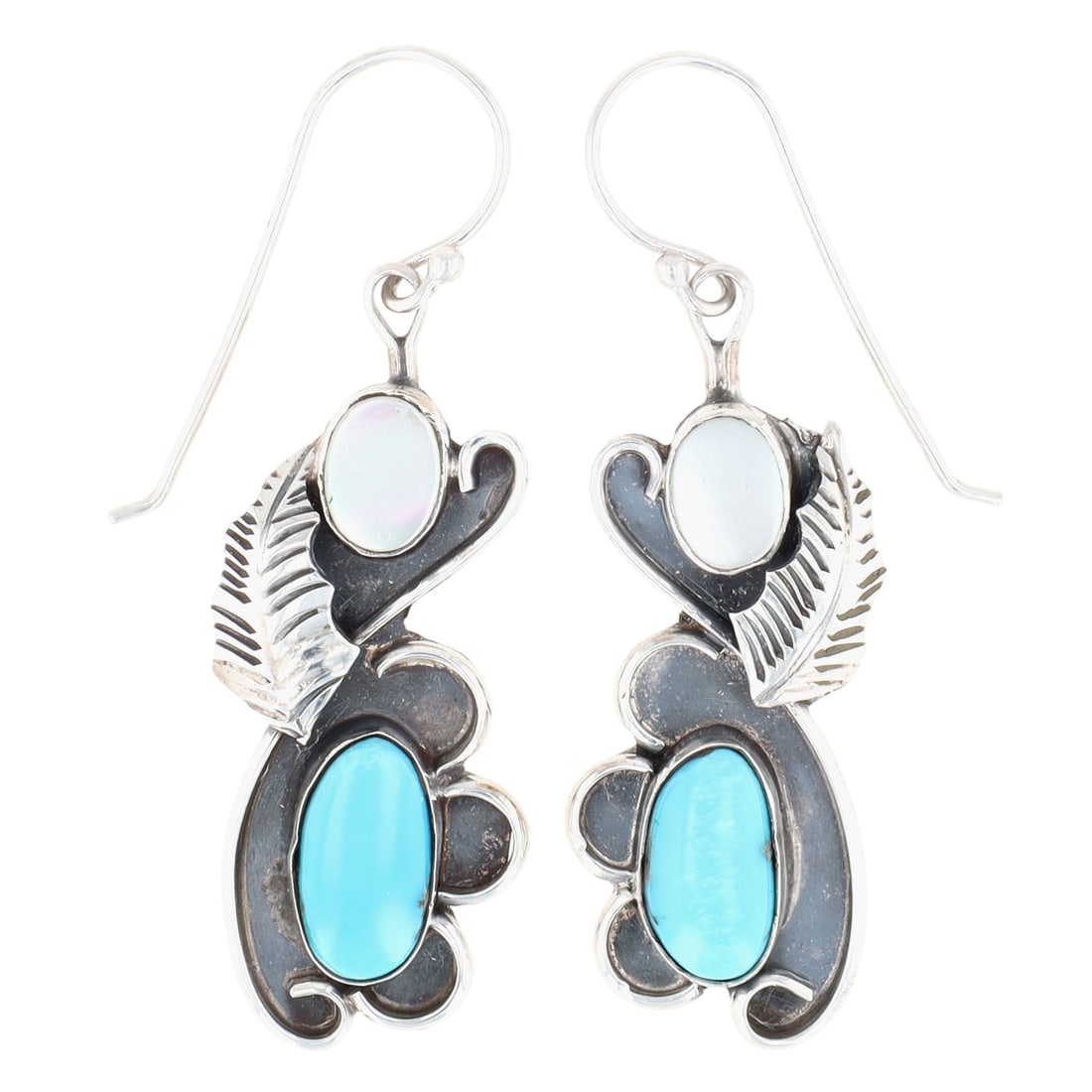 Vintage Navajo Sterling Multi-Stone Hook Dangle Earrings (1 of 3)