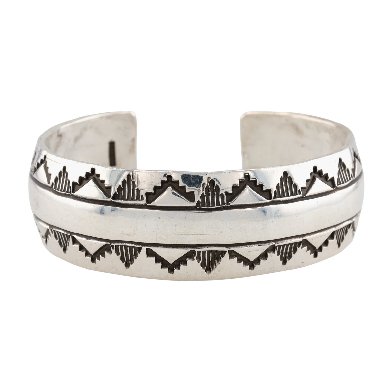 Vintage Navajo Plain Silver Stamped Cuff Bracelet: Vintage Navajo Plain Sterling Silver Stamped Cuff Bracelet 48g
