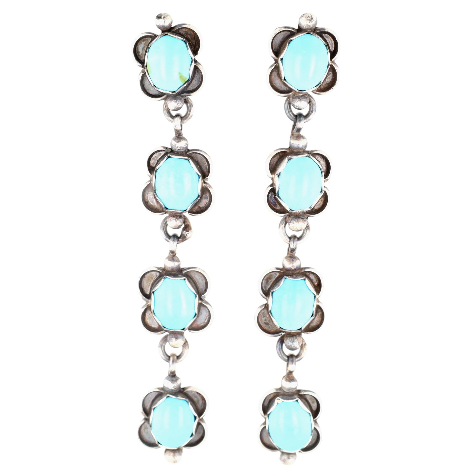 Travis J Navajo Sterling Cascading Turquoise Earrings (1 of 4)