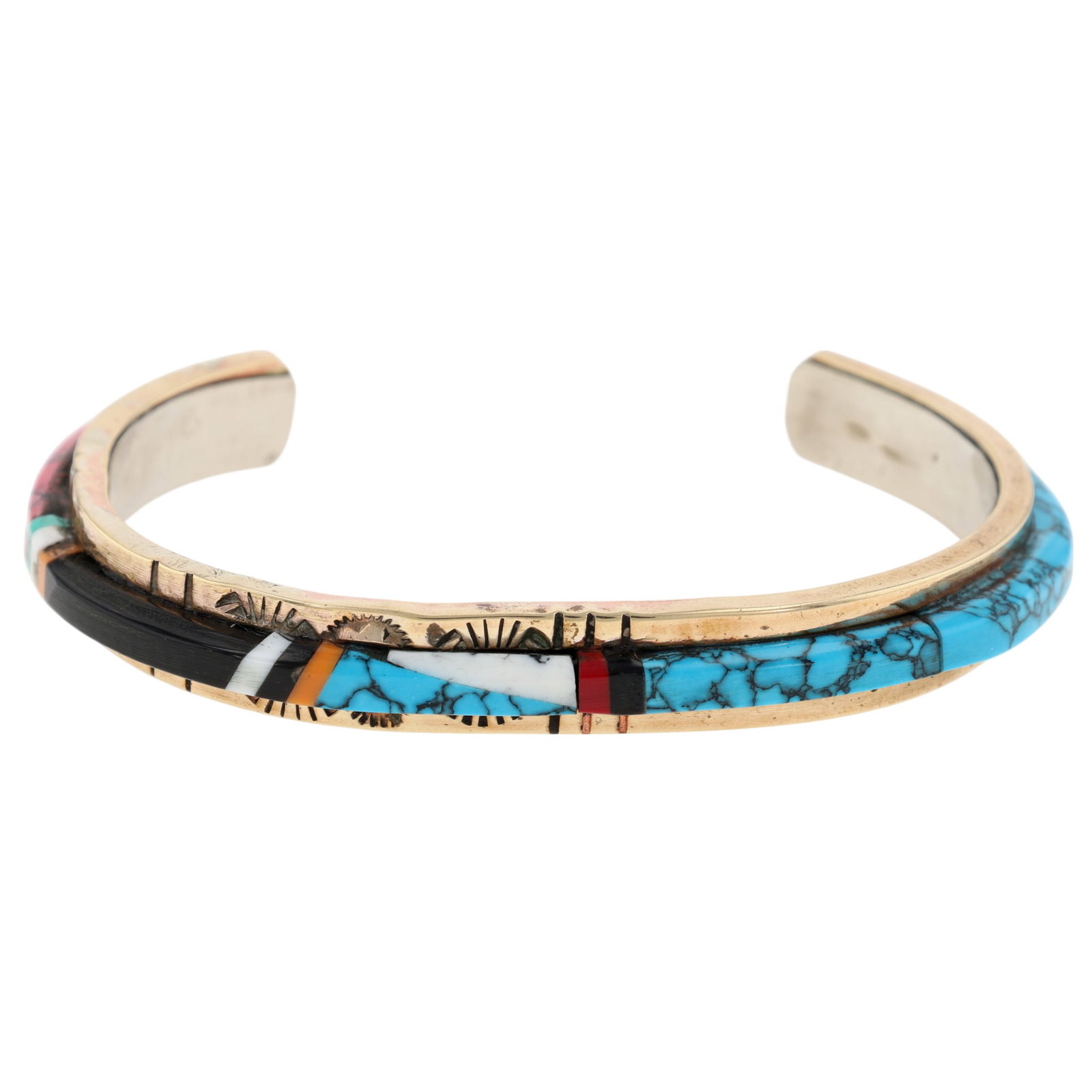 NEZ Navajo Sterling Multi-Stone Raised Inlay Cuff Bracelet (1 of 7)