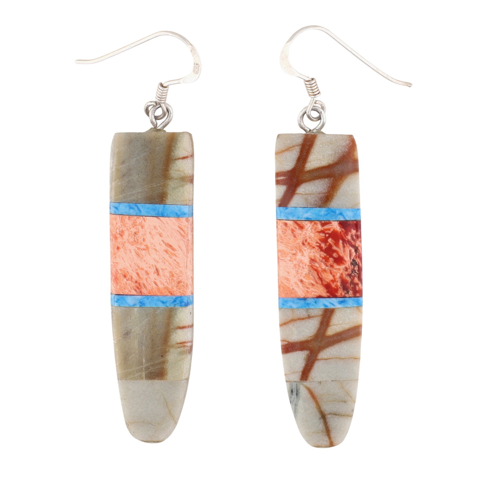 Award Winning Artist Stacey Turpen Navajo Sterling Multi-Stone Inlay Hook Earrings: Award Winning Artist Stacey Turpen Navajo Sterling Multi-Stone Inlay Hook Earrings 10g-Boulder, Denim Lapis, Stone