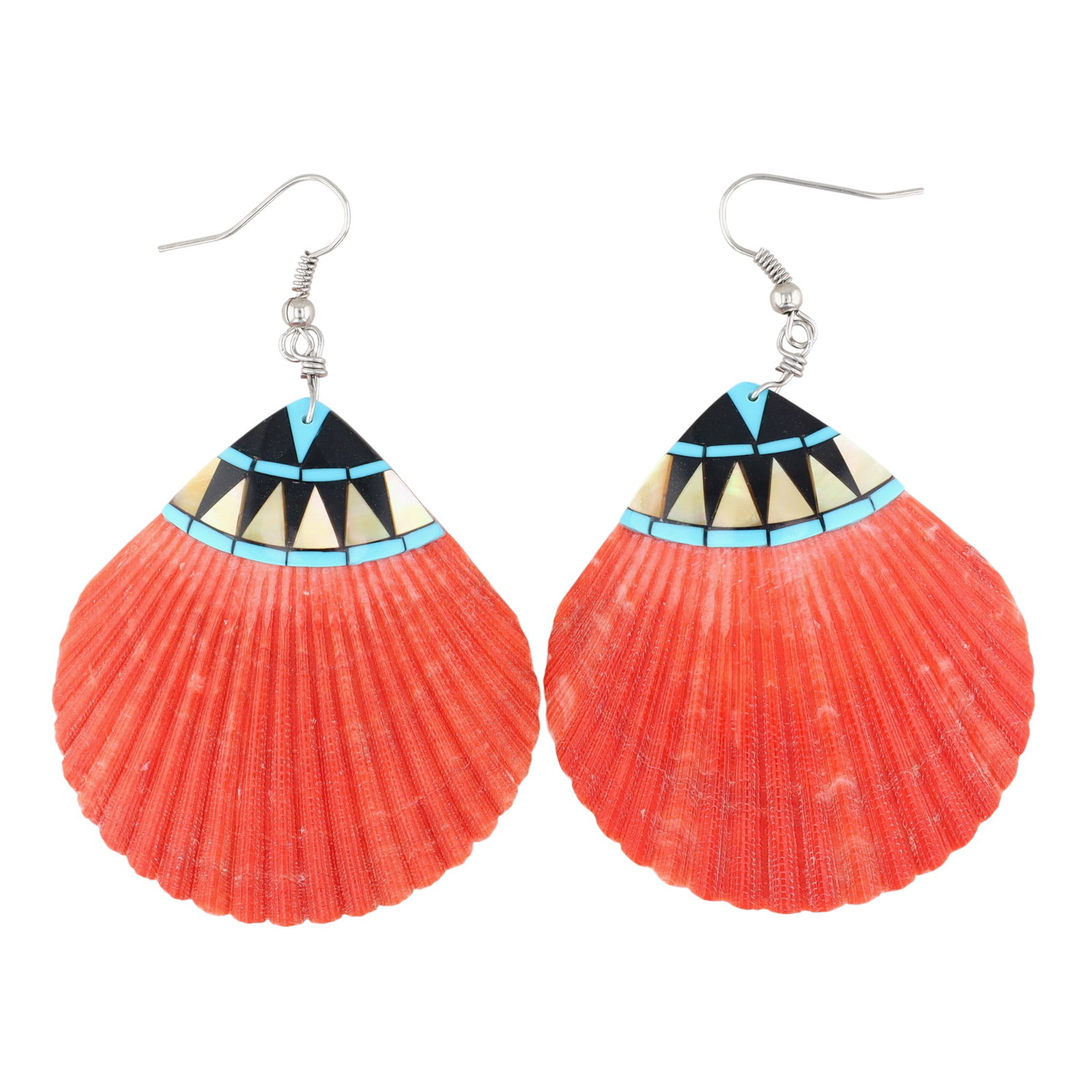 Zuni Sterling Multi-Stone Inlay On Shell Earrings (1 of 3)