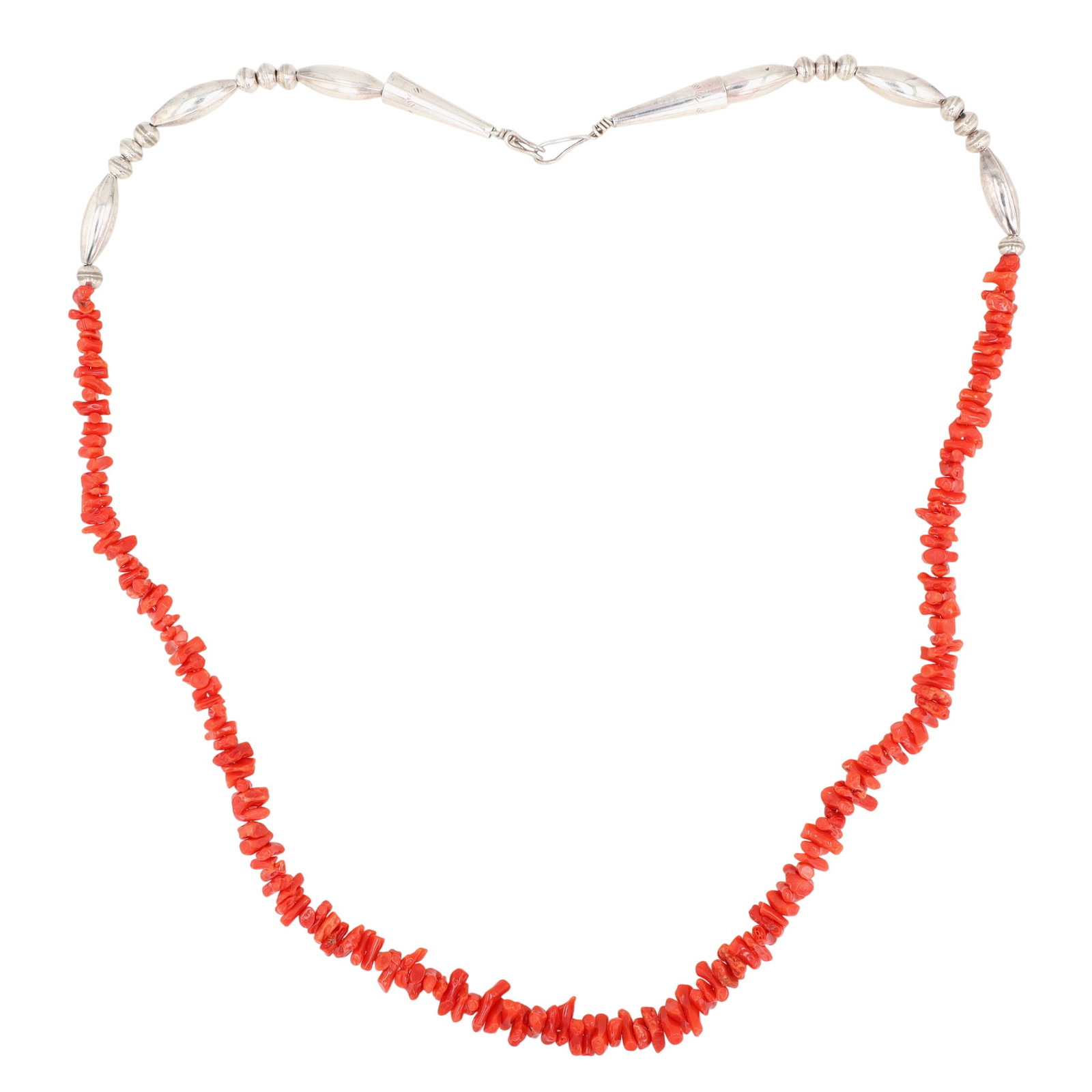 Vintage Navajo Sterling Chunk Coral Necklace: Vintage Navajo Sterling Chunk Coral Necklace 27.5g