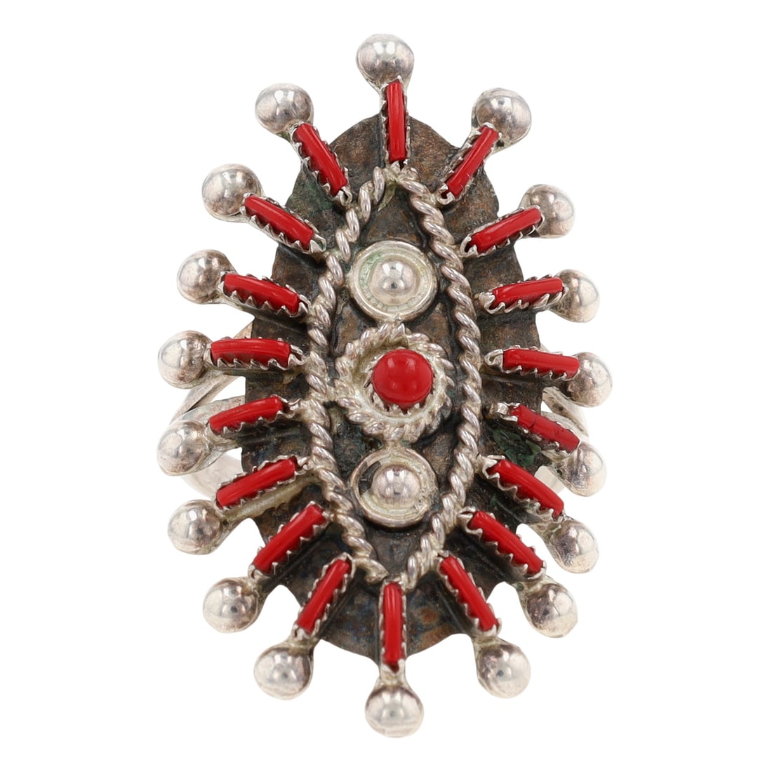 Philander Gia Zuni Sterling Red Coral Needlepoint Ring Sz 7 (1 of 6)