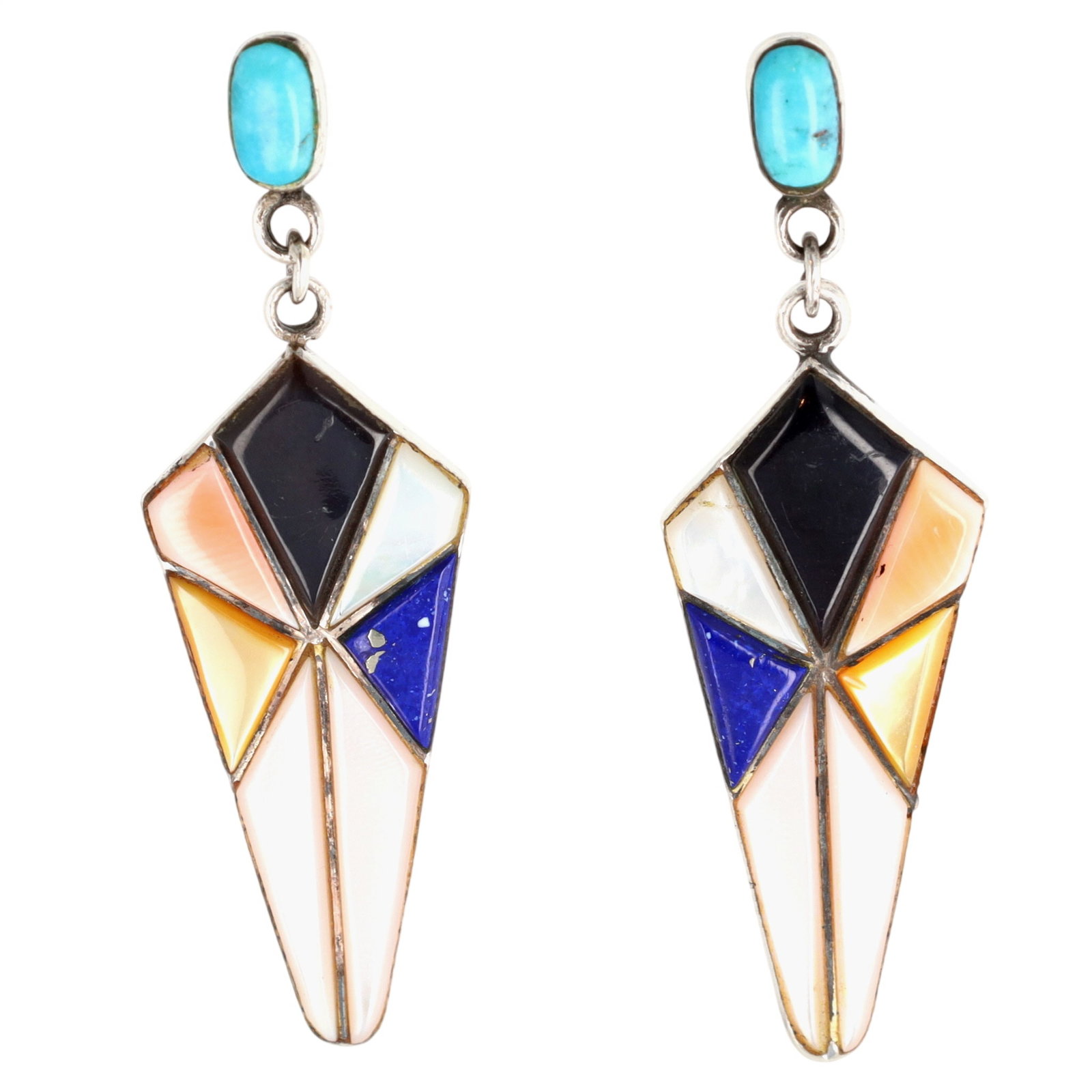 Vintage Navajo Sterling Multi-Stone Earrings (1 of 4)