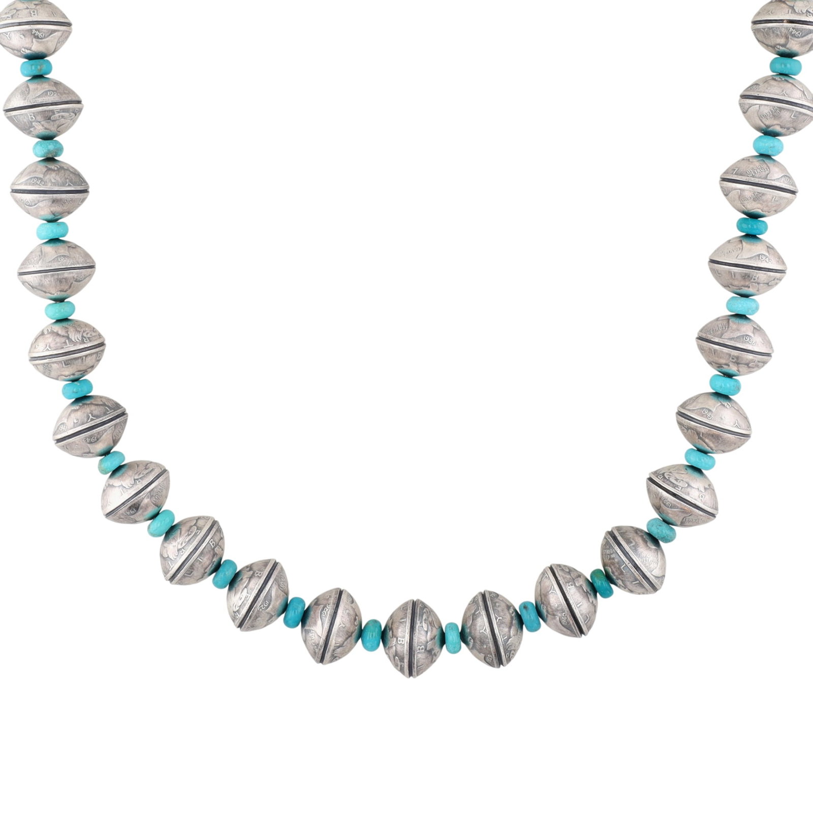 James McCabe Navajo Sterling Kingman Turquoise Liberty Dime Necklace (1 of 8)