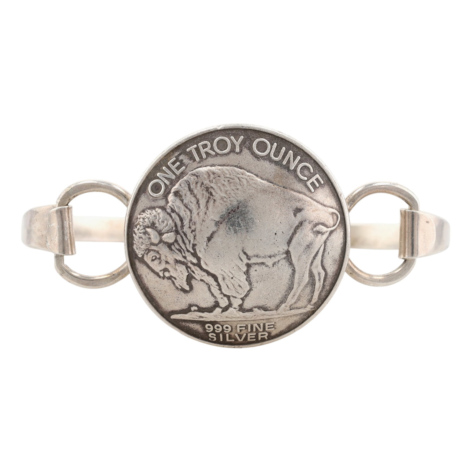 Mathews Navajo Buffalo Troy Ounce 999 Sterling Bracelet: Mathews Navajo Buffalo Troy Ounce 999 Sterling Bracelet 51g