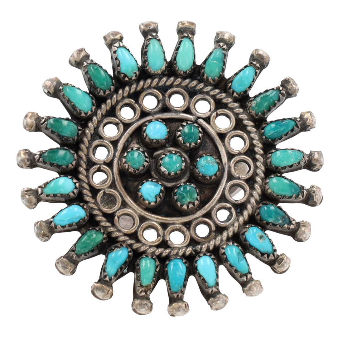 Vintage Zuni Sterling Turquoise Cluster Ring Sz 6 (1 of 5)