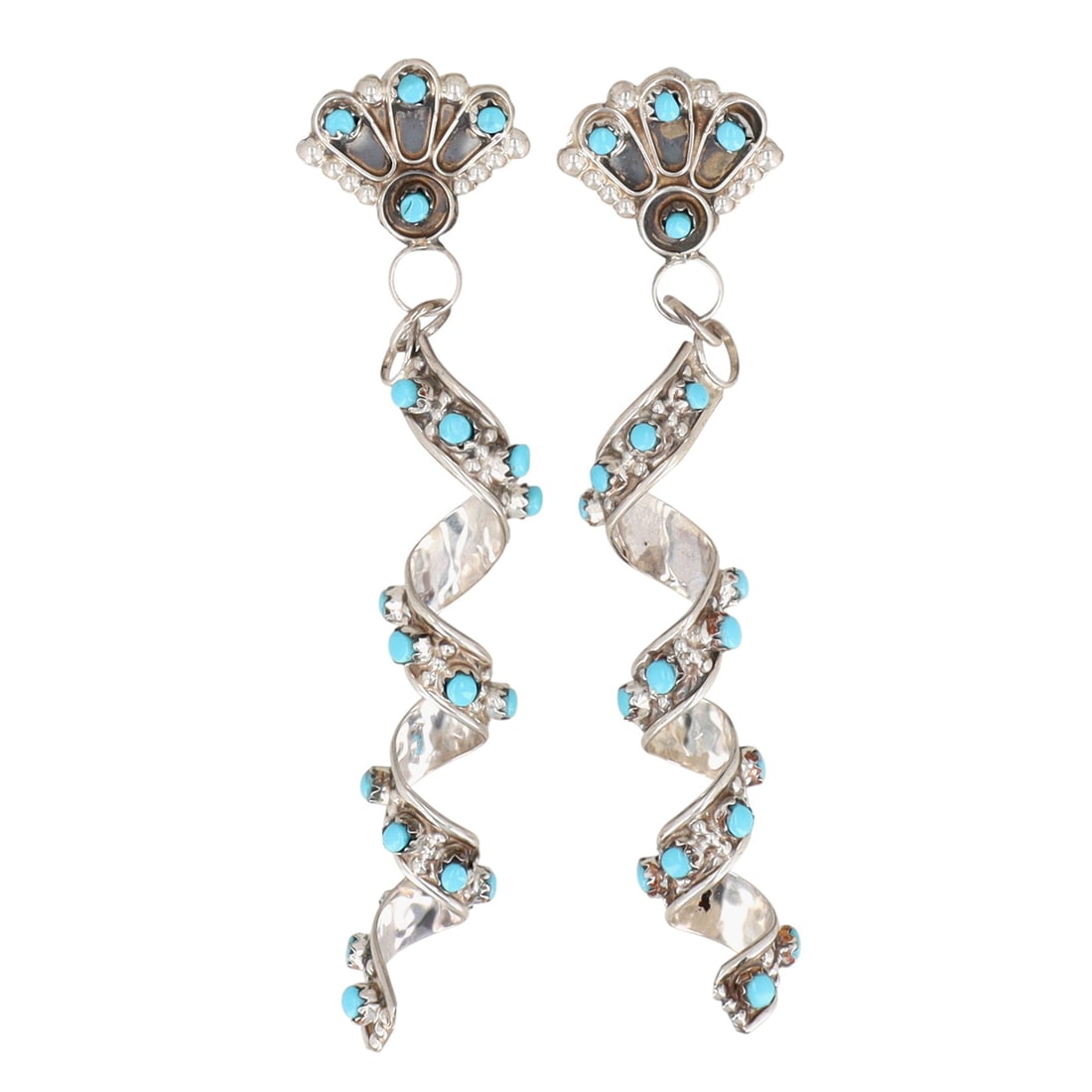 Vintage Zuni Sterling Turquoise Twist Stud Dangle Earrings: Vintage Zuni Sterling Turquoise Twist Stud Dangle Earrings 14g