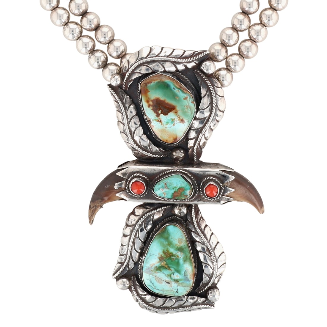 Vintage Navajo Sterling Multi-Stone Claw Leaf Necklace (1 of 5)