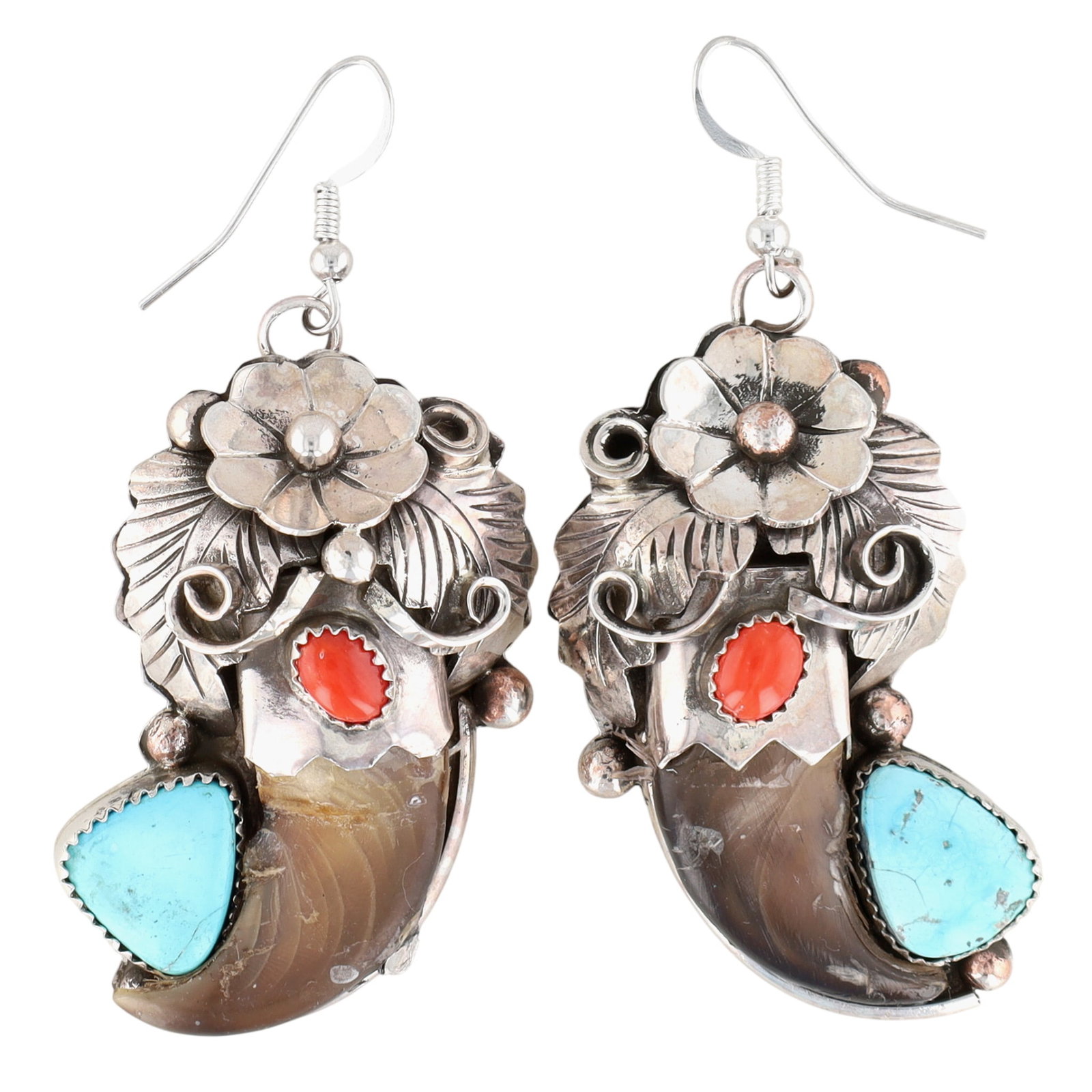 Jerry Thomas Navajo Sterling Multi-Stone Claw Blossom Earrings (1 of 3)