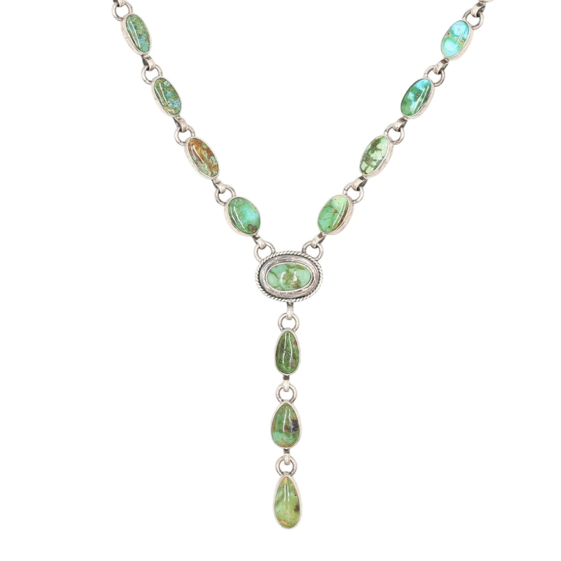 Signed Southwestern Sterling Sonoran Gold Turquoise Y-Shaped Necklace (1 of 7)