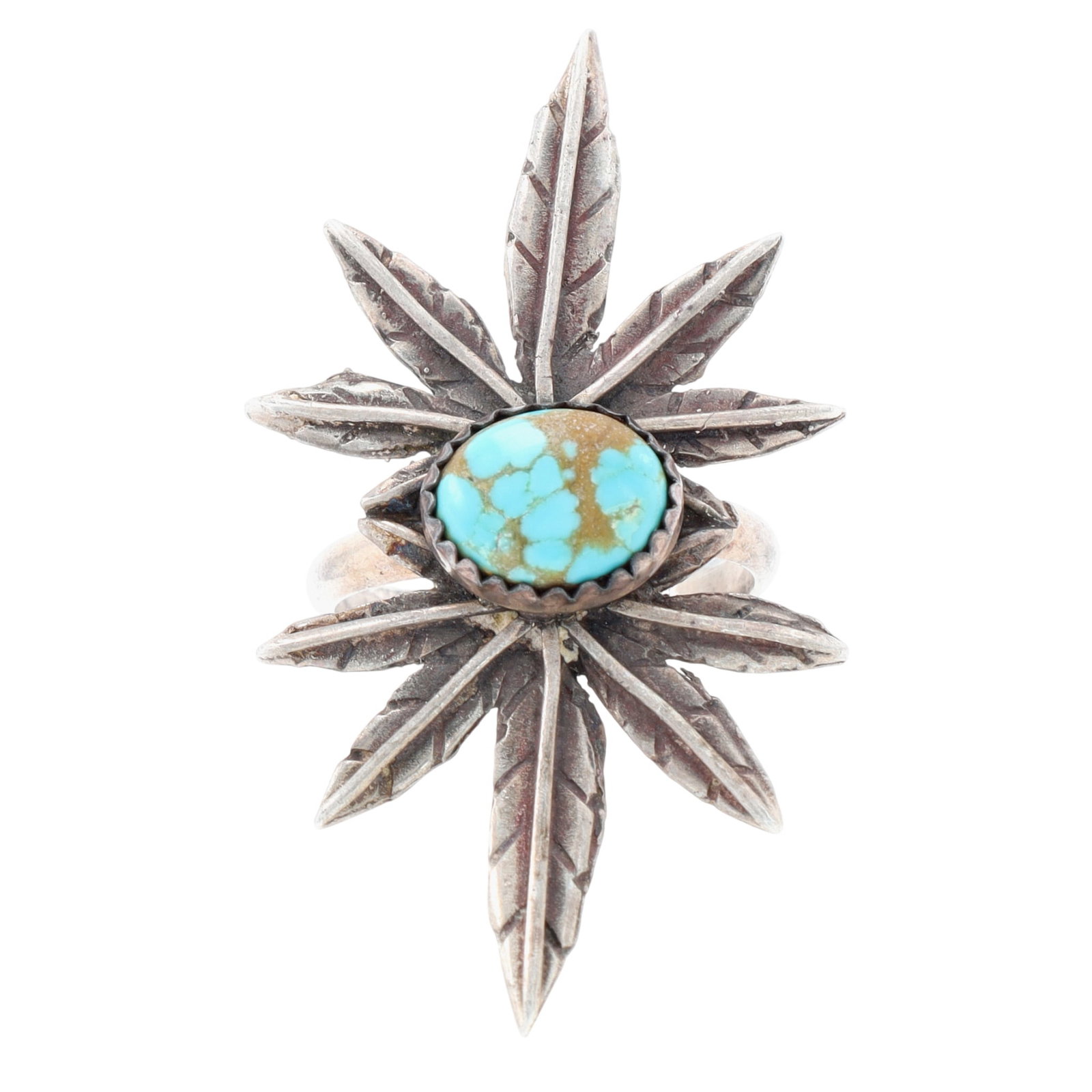 Navajo Sandcast Sterling Turquoise Ring Sz 7.5: Navajo Sandcast Sterling Turquoise Ring Sz 7.5, 7g