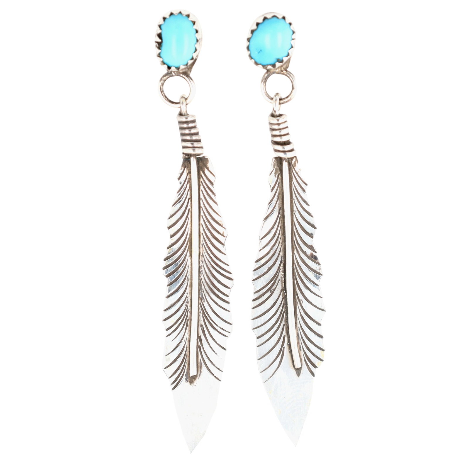Vintage Navajo Sterling Turquoise Feather Stud Earrings (1 of 3)