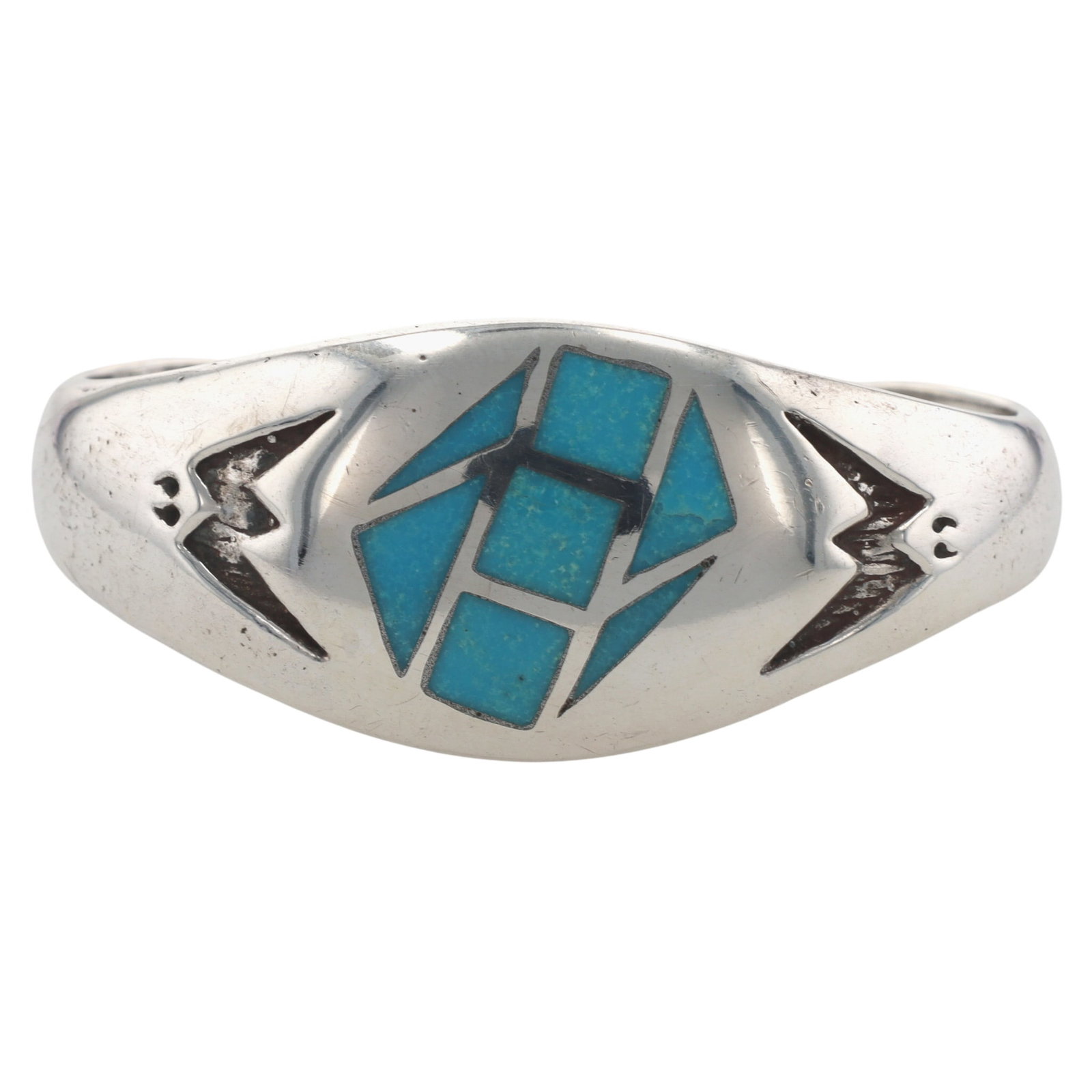 Vintage Navajo Sandcast Sterling Turquoise Inlay Cuff Bracelet: Vintage Navajo Sandcast Sterling Turquoise Inlay Cuff Bracelet 44g