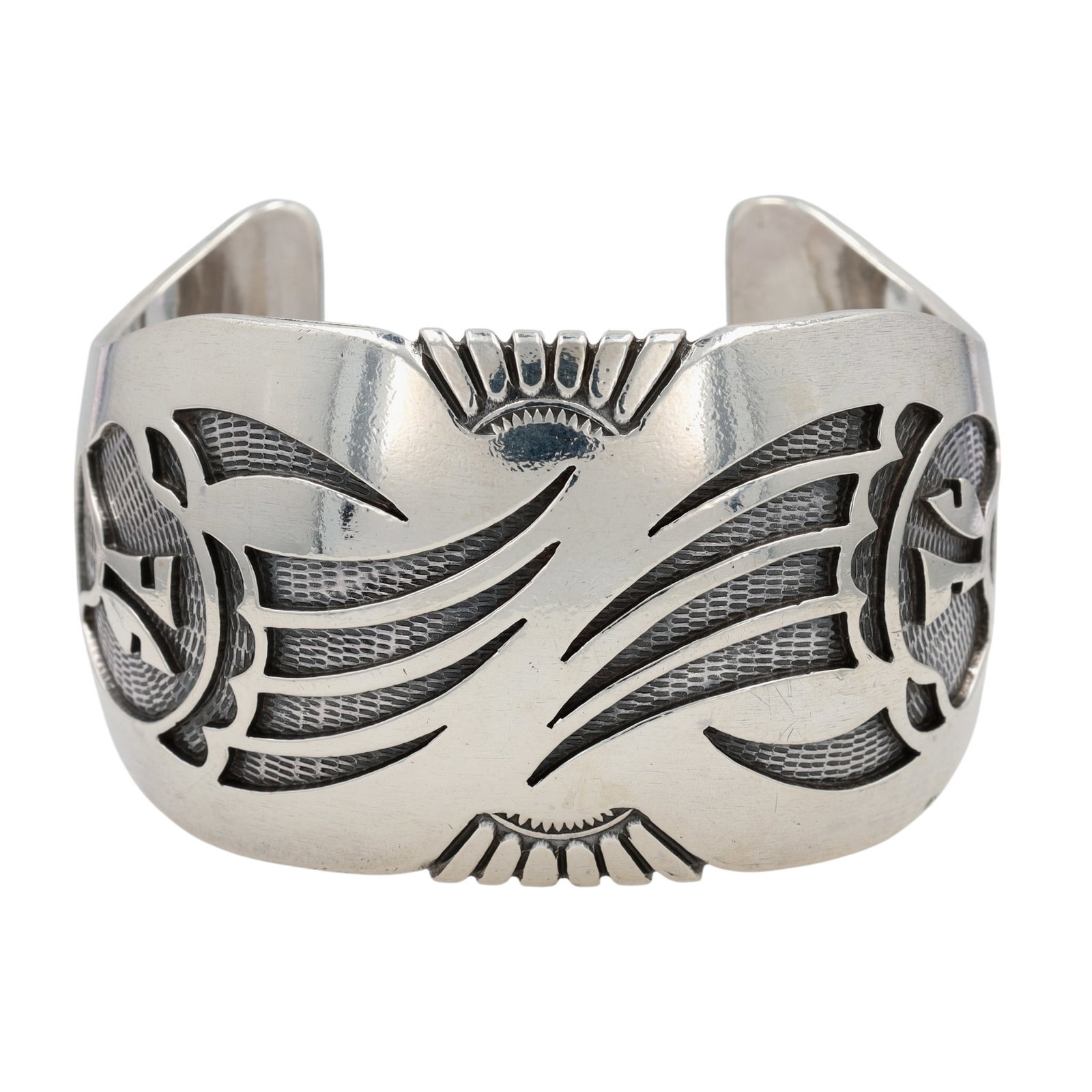Charlie Bowie Navajo Plain Silver Bear Paw Overlay Cuff Bracelet (1 of 7)