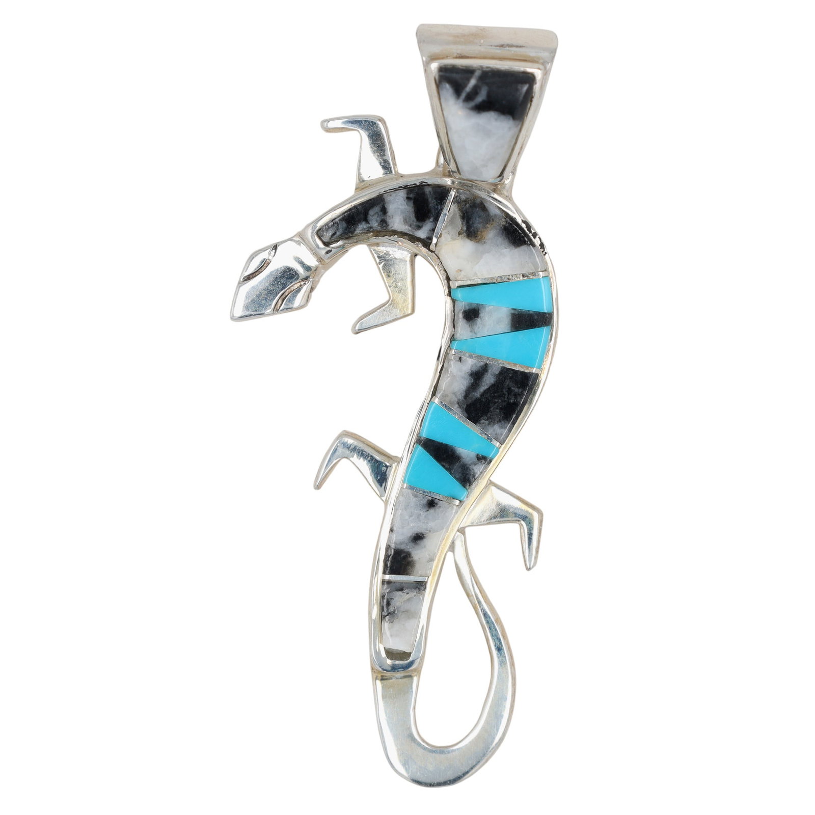 Calvin Begay Navajo Sterling Multi-Stone Inlay Lizard Pendant (1 of 5)