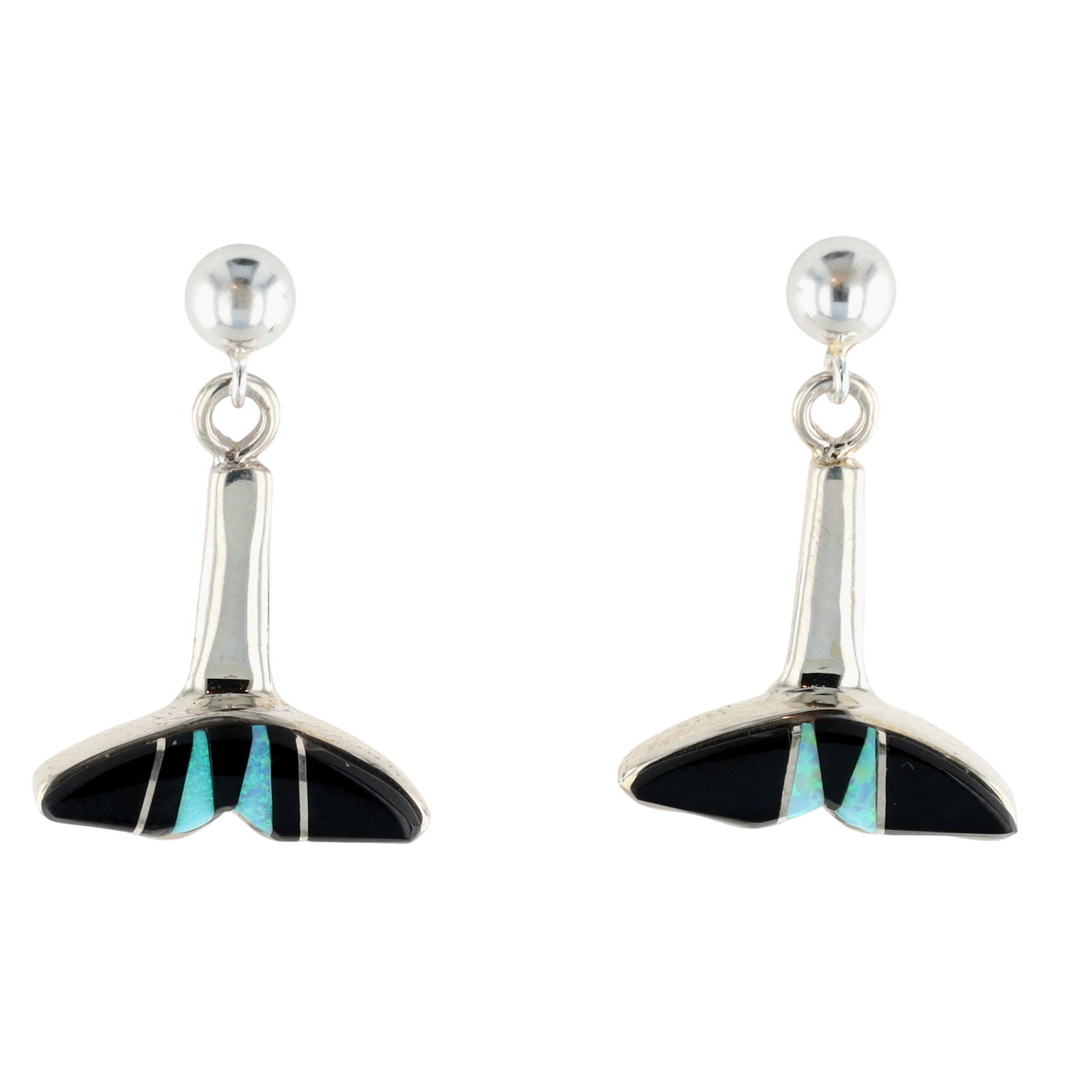Calvin Begay Navajo Sterling Multi-Stone Inlay Whale Tail Stud Earrings: Calvin Begay Navajo Sterling Multi-Stone Inlay Whale Tail Stud Earrings 5g-Onyx, Opal
