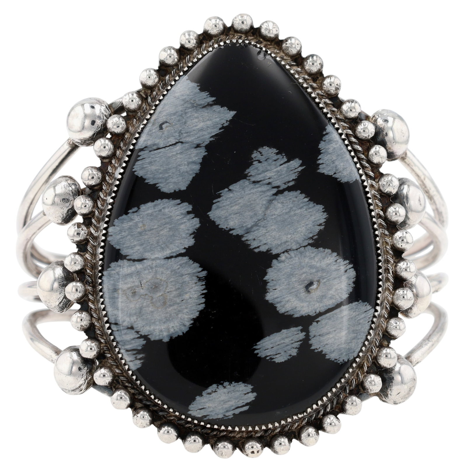 Vintage Navajo Sterling Snowflake Obsidian Cuff Bracelet (1 of 6)