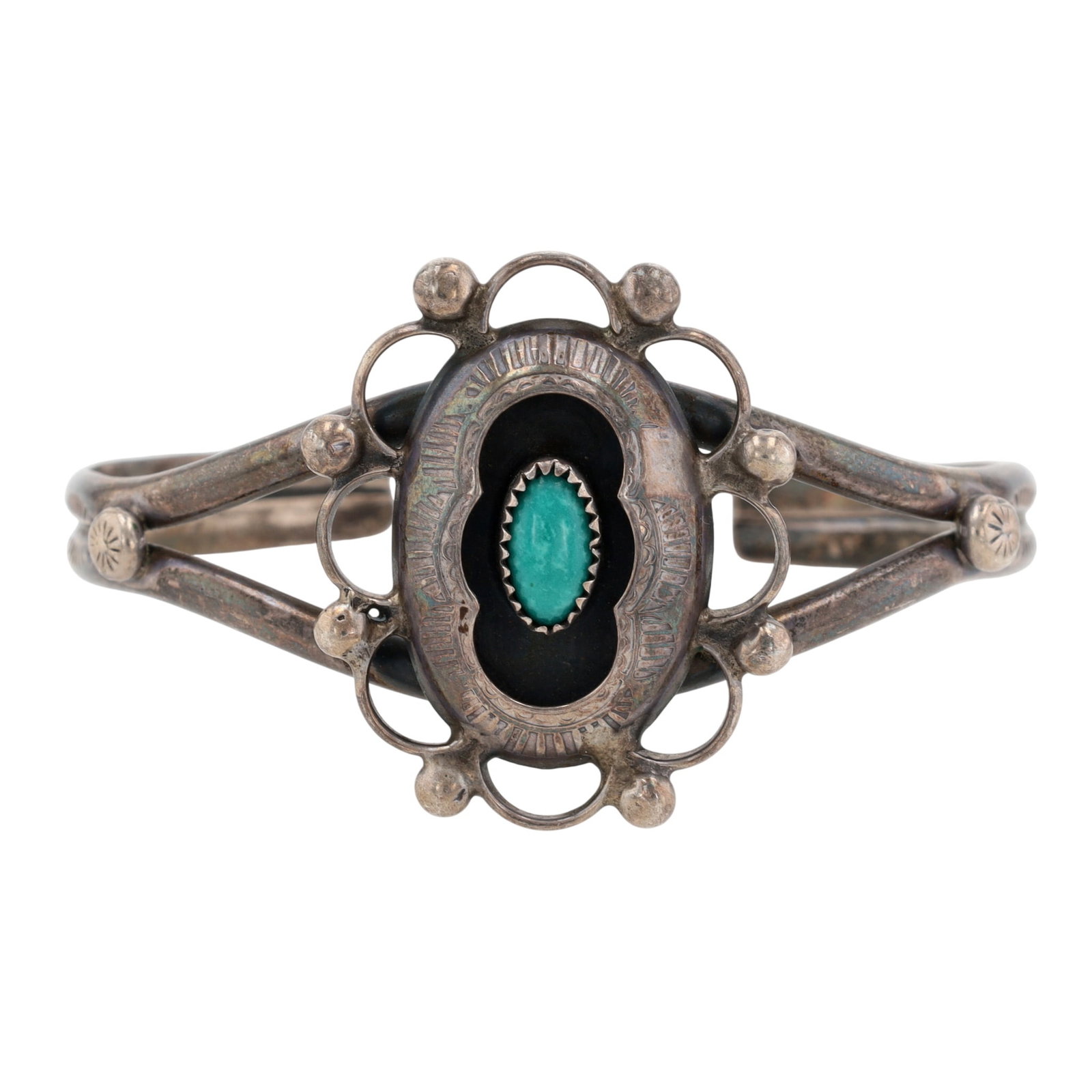 Signed Vintage Navajo Sterling Turquoise Shadow Box Cuff Bracelet (1 of 7)