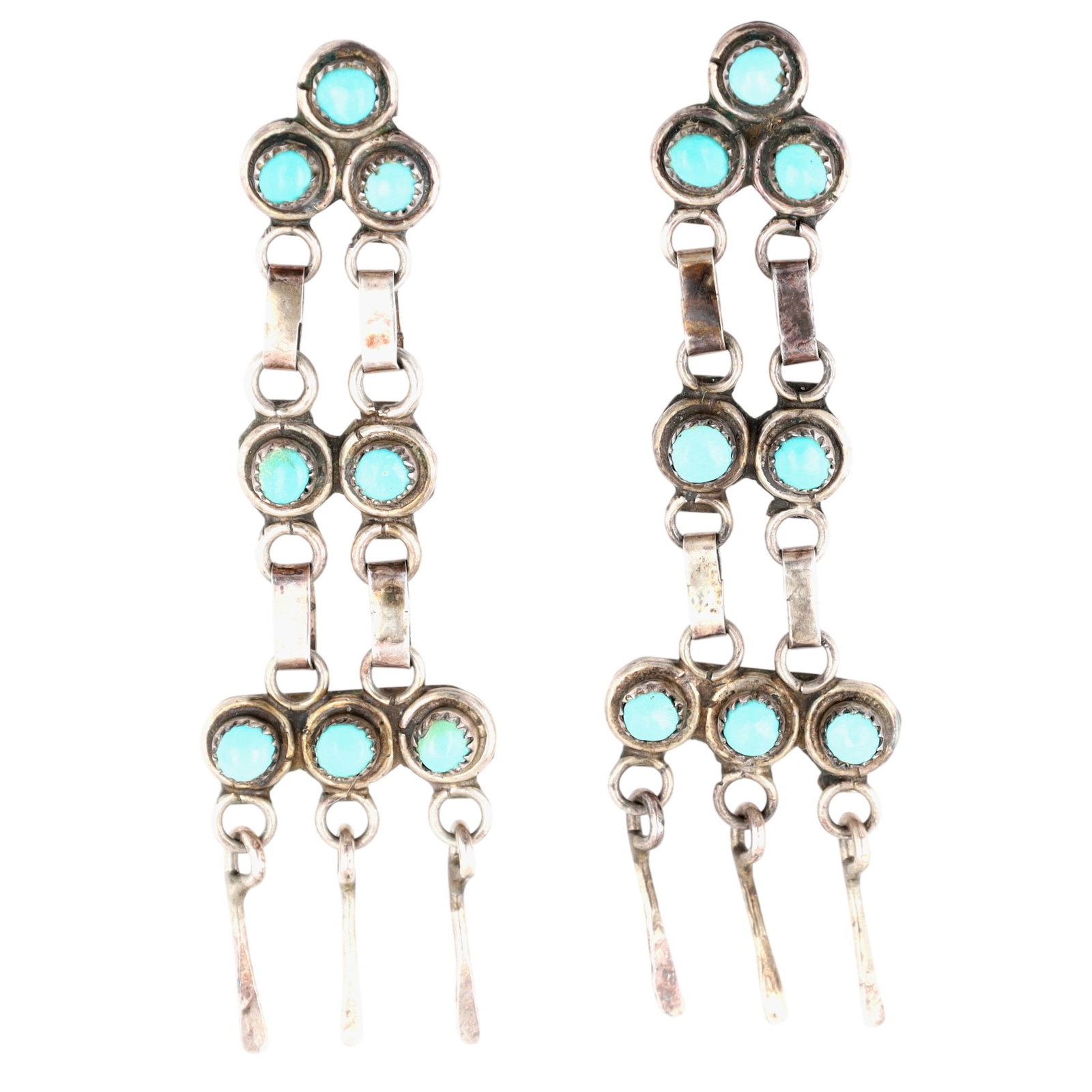 Vintage Zuni Sterling Snake Eye Turquoise Chandelier Earrings (1 of 3)