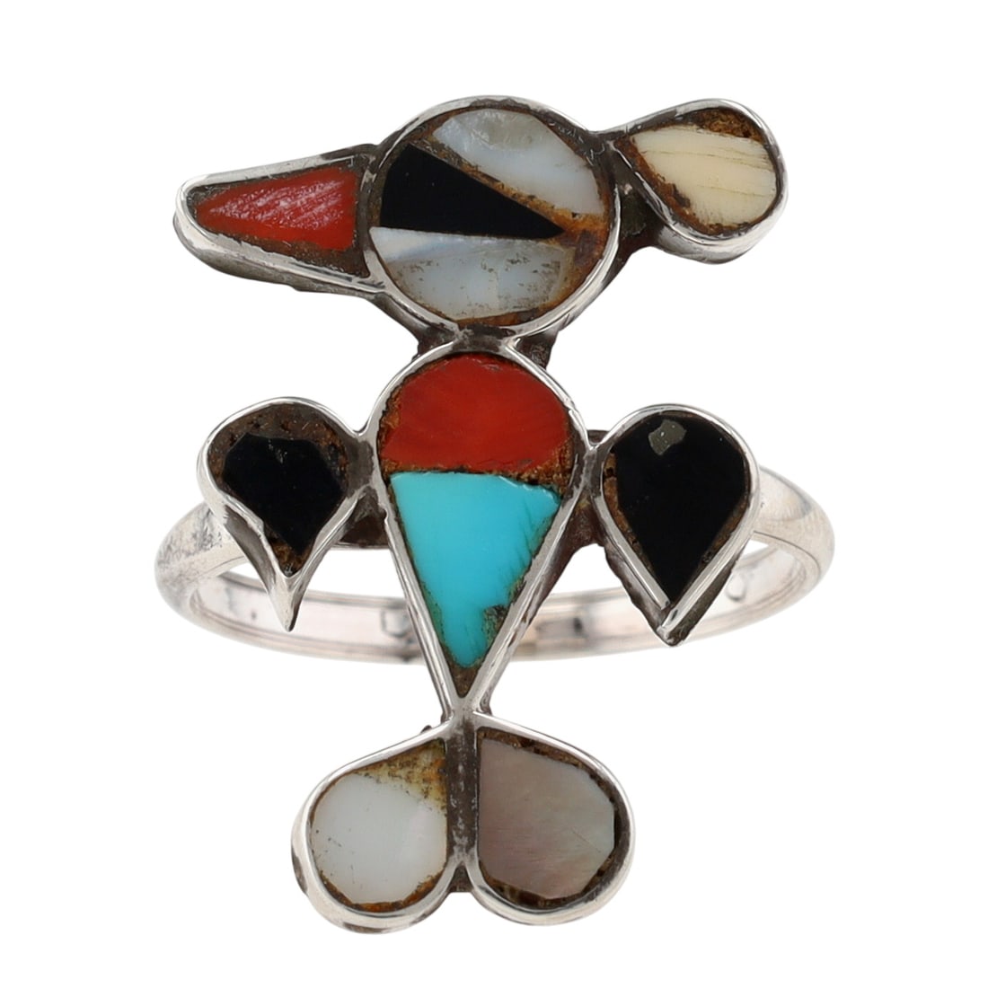 Vintage Zuni Sterling Multi-Stone Thunderbird Inlay Ring Sz 5.5 (1 of 5)