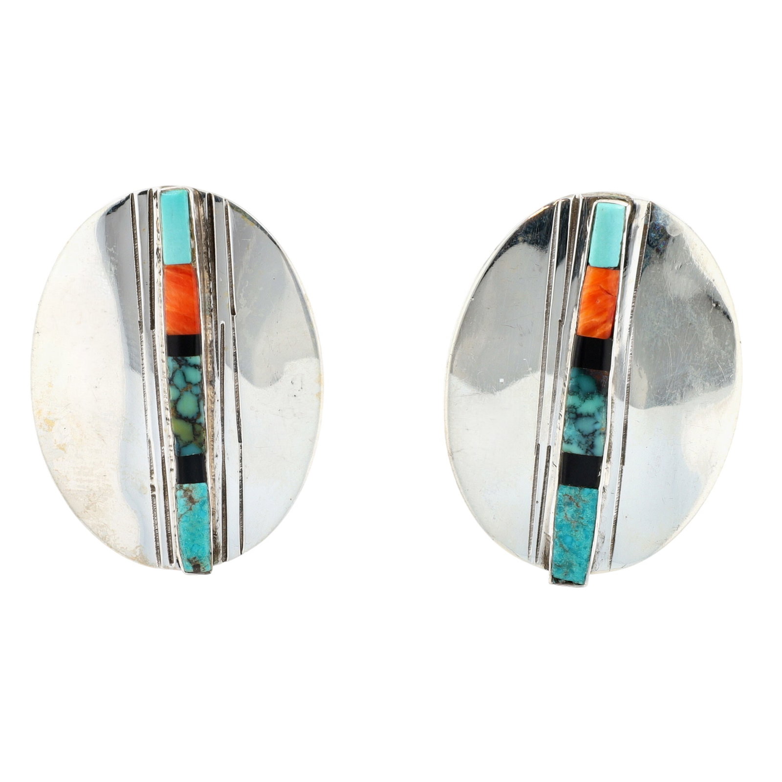 Vintage Navajo Sterling Multi-Stone Inlay Earrings (1 of 3)