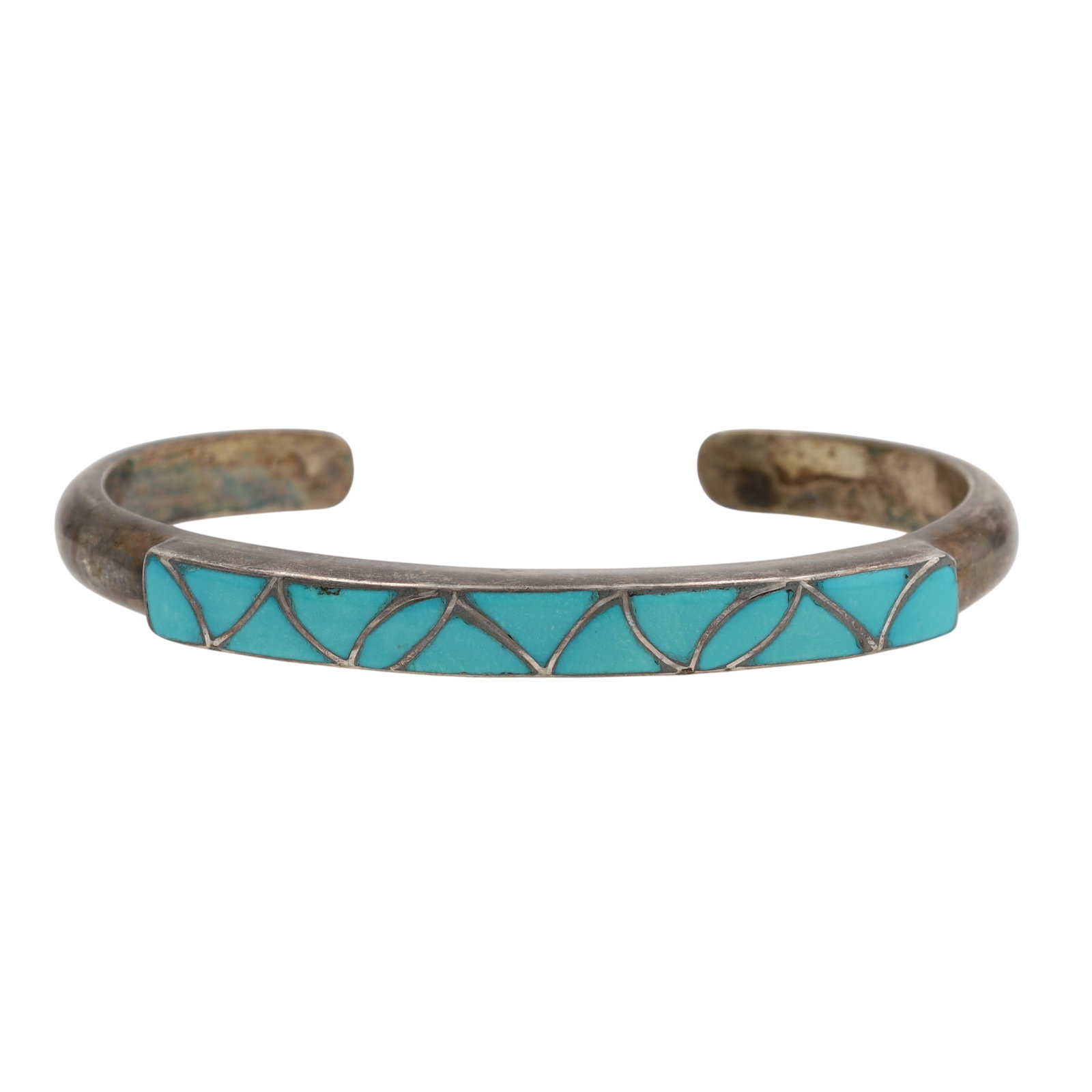 Sibert & Janita Kallestewa Zuni Sterling Turquoise Fishscale Inlay Cuff Bracelet (1 of 7)