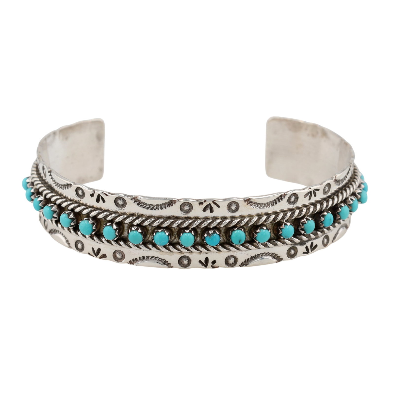 Jason & Pearl Ukestine Zuni Sterling Snake Eye Turquoise Cuff Bracelet (1 of 7)