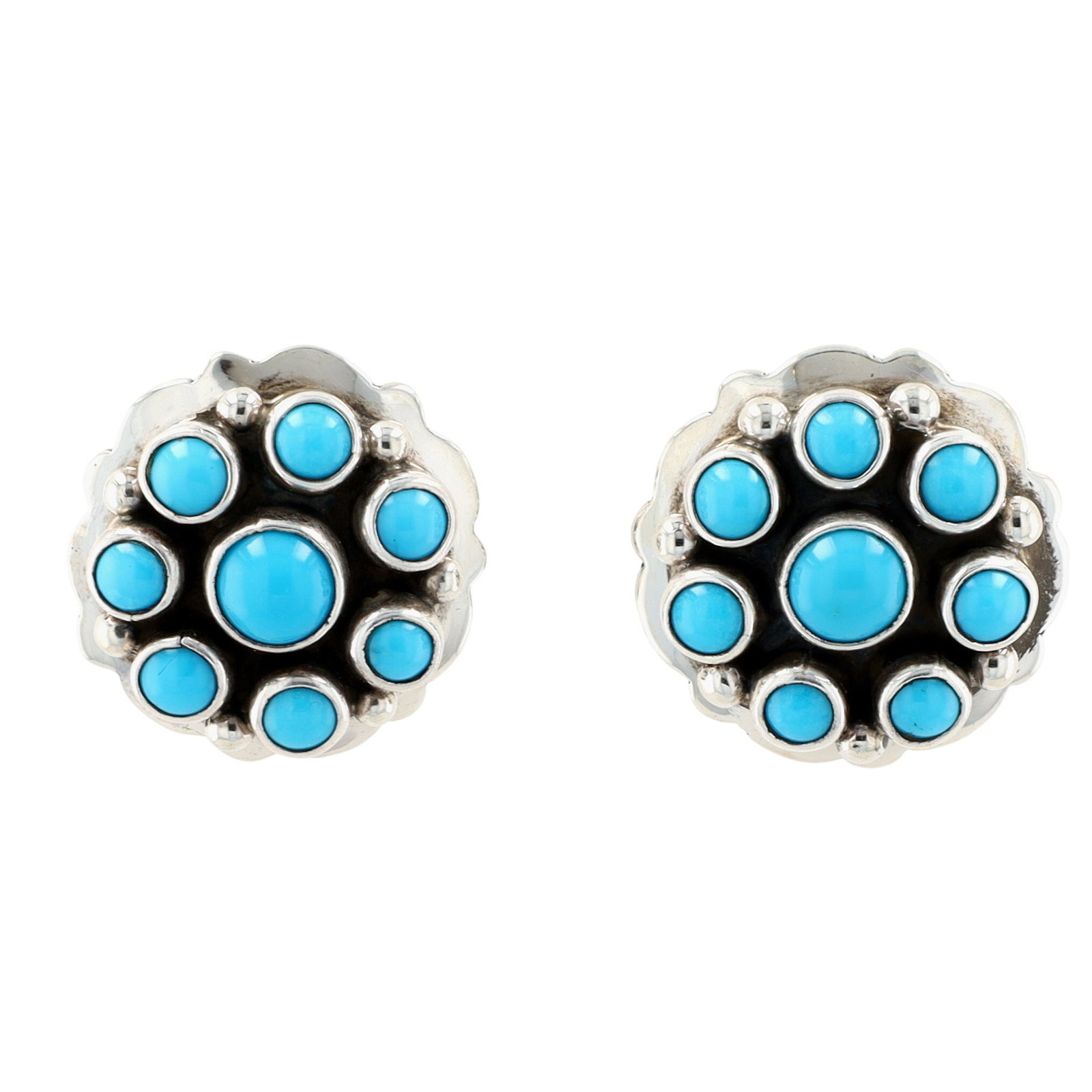 Delbert Delgarito Navajo Sterling Turquoise Cluster Stud Earrings (1 of 4)